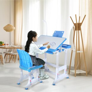 Height Adjustable Kids Study Desk Chair Set Children's Table w/Storage Pink Blue 