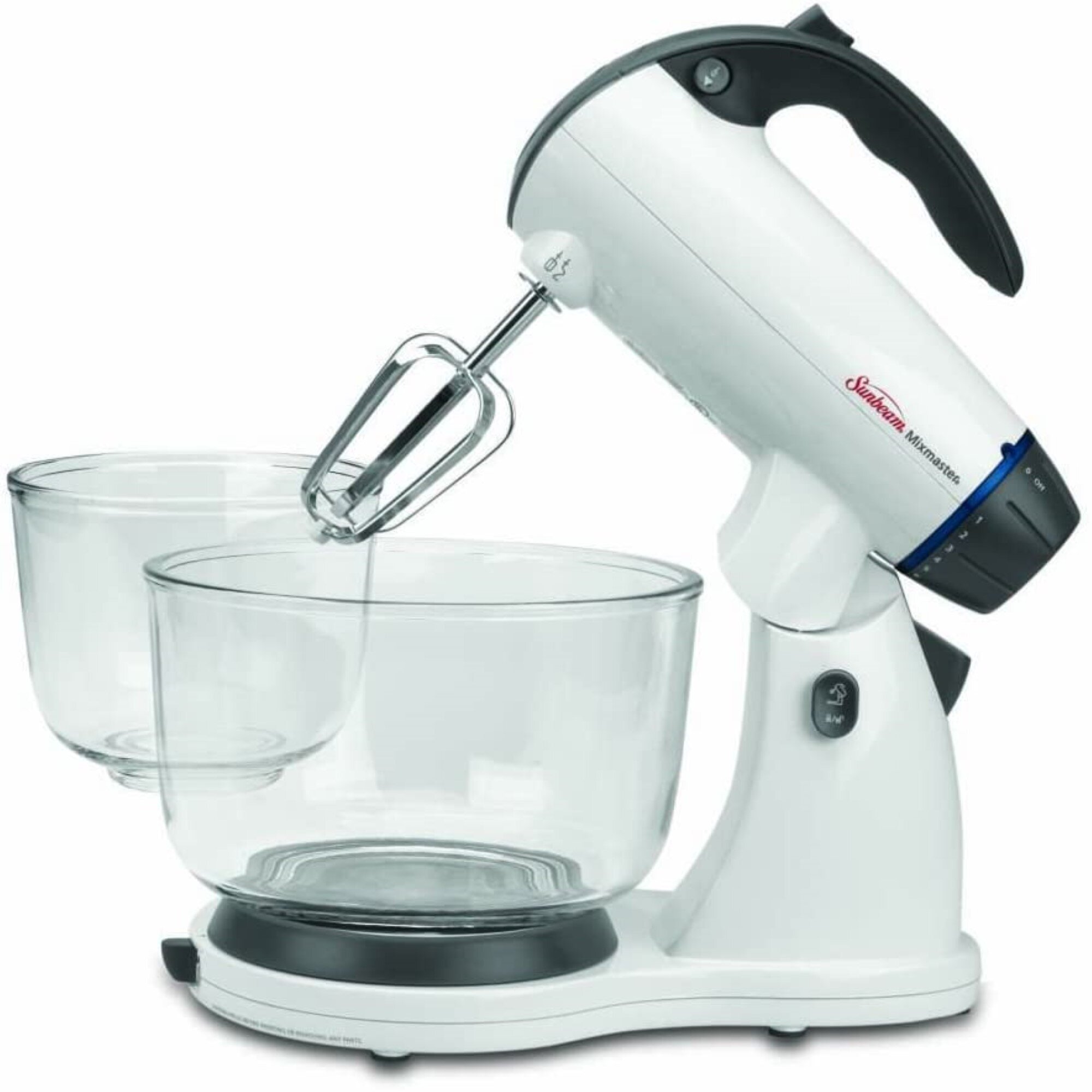 and 4 Qt Sunbeam Mixmaster 12-Speed Stand Mixer 2 Qt Glass Bowls Included White 