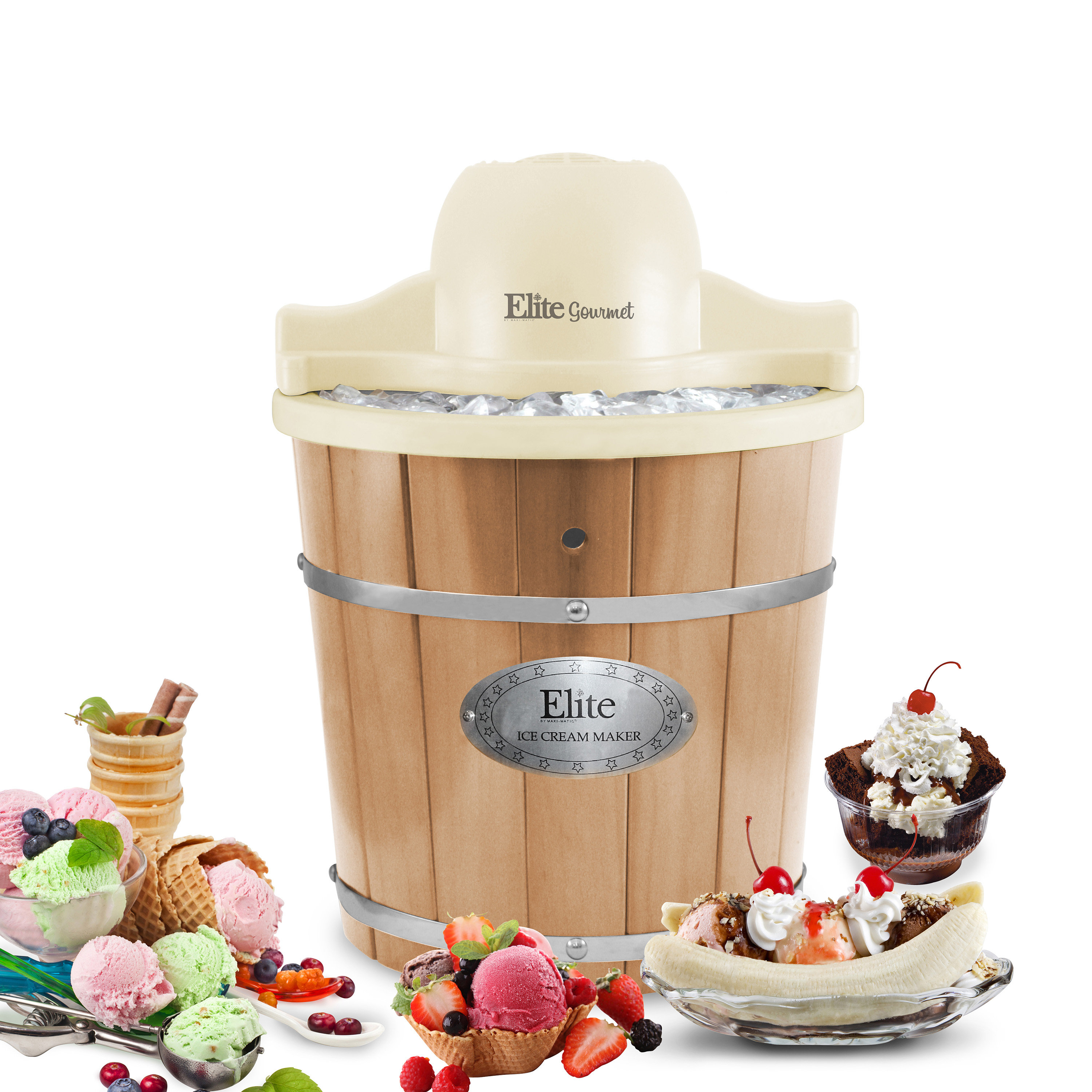 Elite by MaxiMatic 4 Quart Old Fashioned Electric Ice Cream Maker