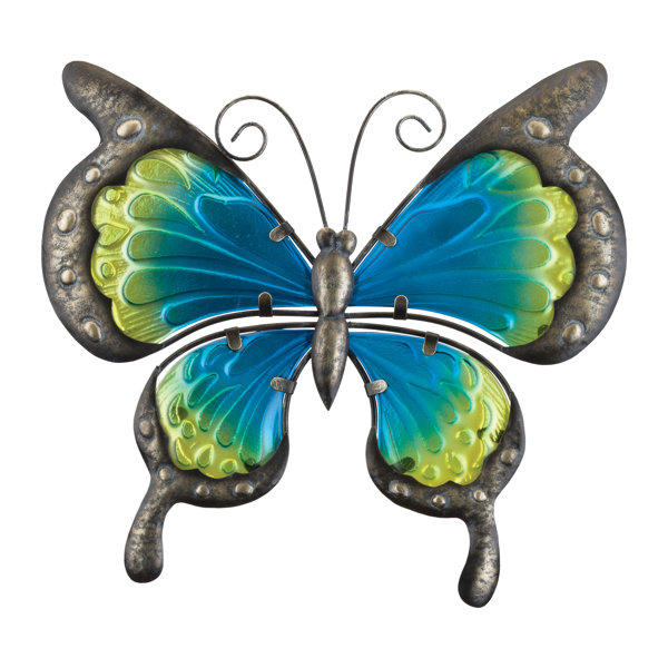 Patina Metal Art Butterfly Sculpture Wall Decor Copper Home In Out Door Blue New 
