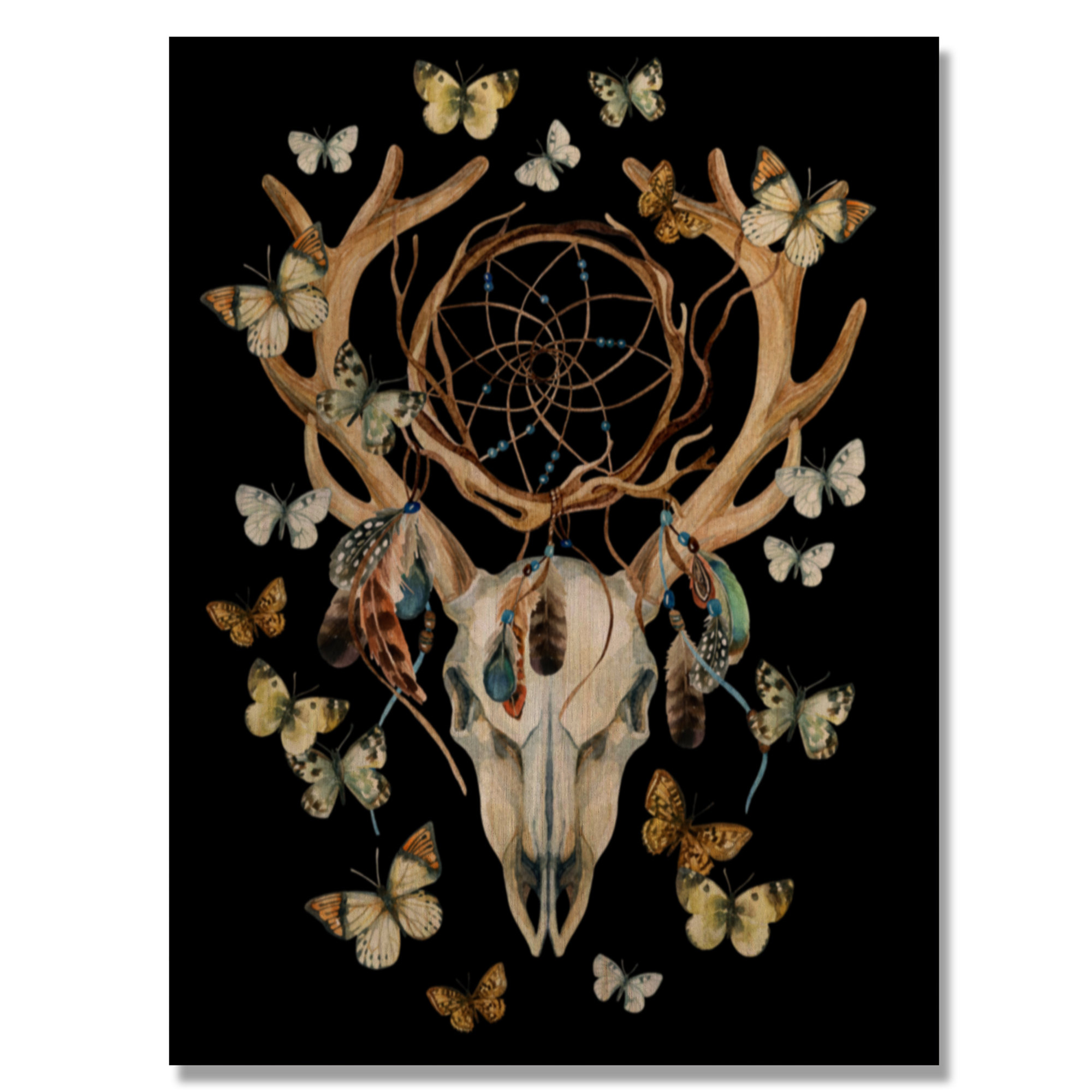 Union Rustic Deer Skull With Butterflies Deer Skull With Butterflies Unframed Graphic Art on