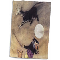 Cow Jumps Over Moon Button Hand Printed Fabric 1 & 1/2 inch FREE US SHIPPING 