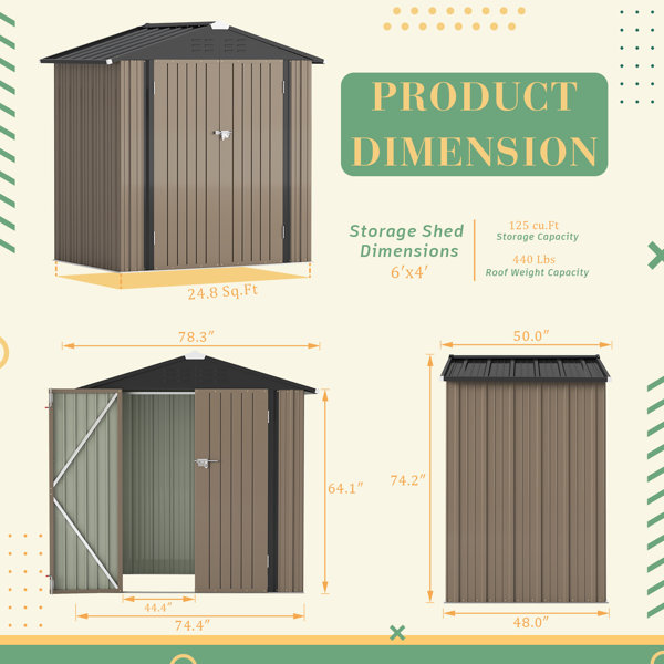 6 ft. W x 4 ft. D Steel Storage Shed