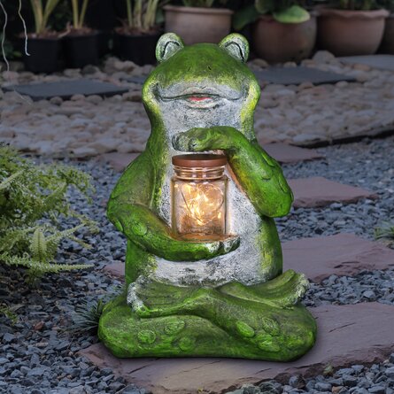 Firefly Jar Solar Frog with Encased Fireflies Statue
