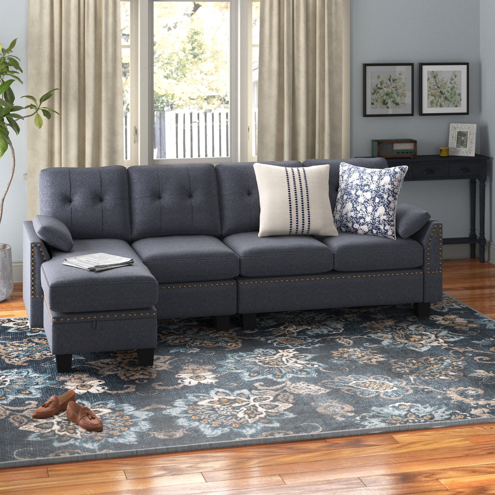 Campbelltown 102″ Wide Microfiber Reversible Sofa & Chaise with Ottoman
