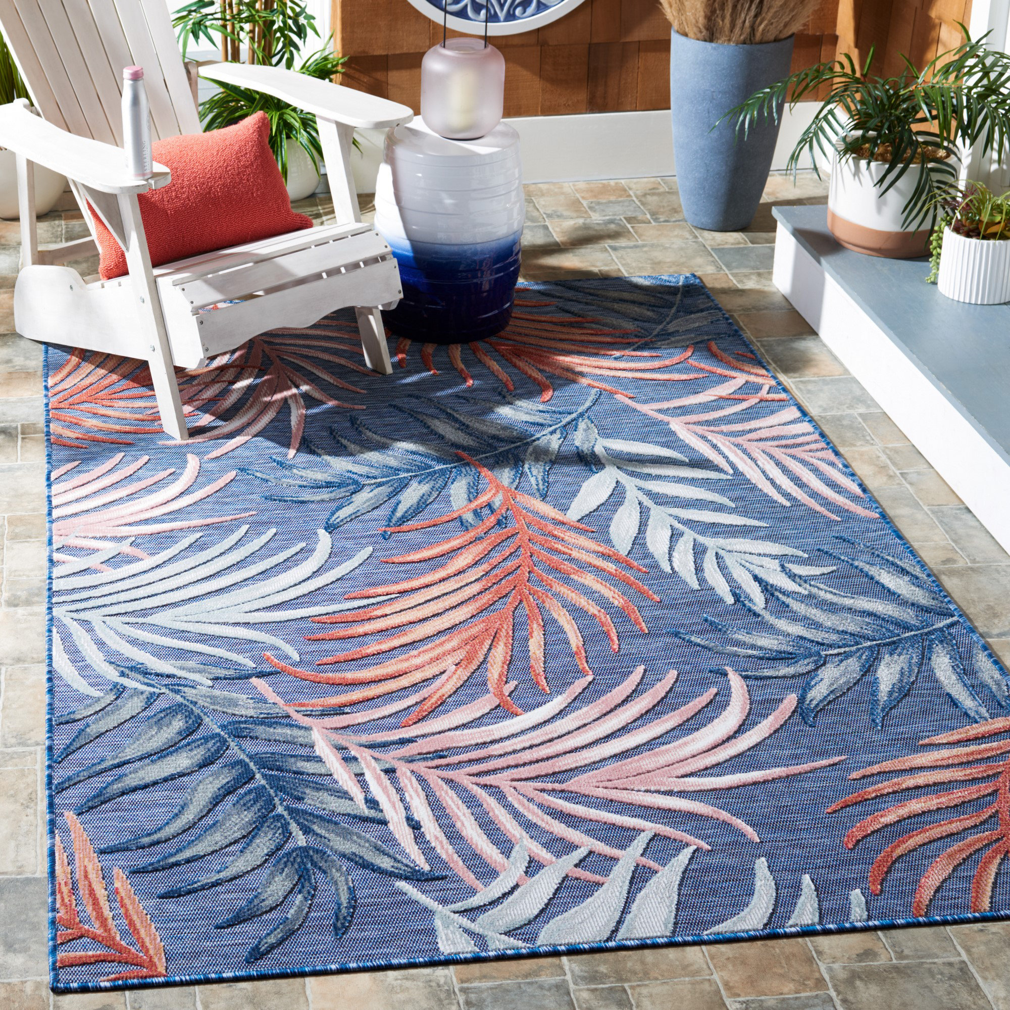 Wade Logan® Afeez Blue/Rust Indoor/Outdoor Rug & Reviews | Wayfair