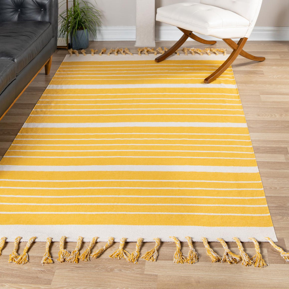 August Grove® Abish Handmade Hand Loomed Cotton Gold/White Rug Wayfair