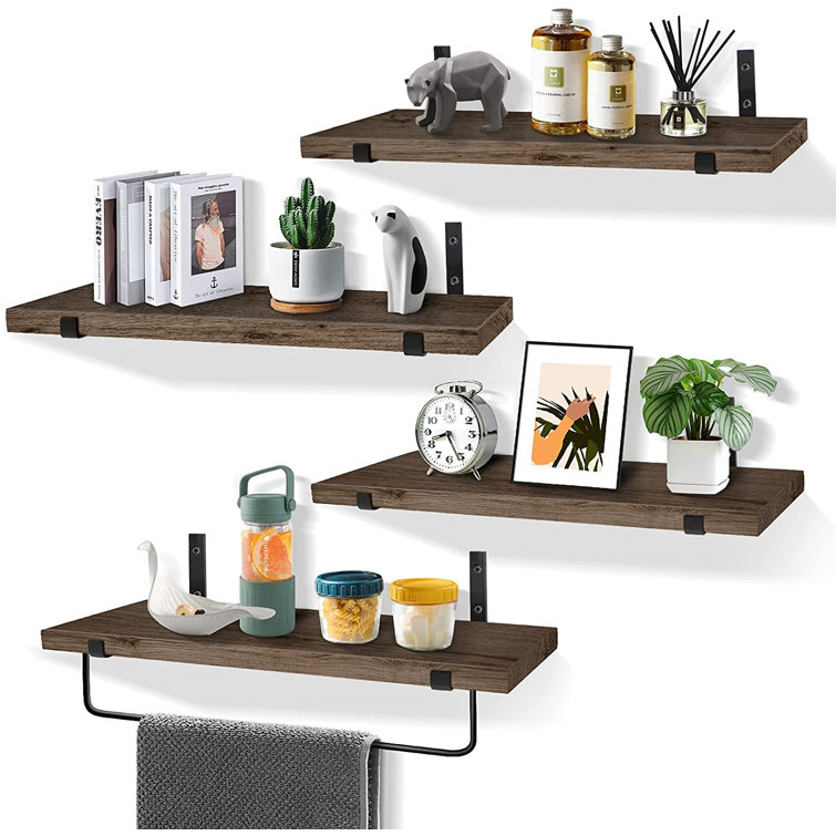 17 Stories Floating Shelves Wall Mounted, Natural Rustic Wood ...