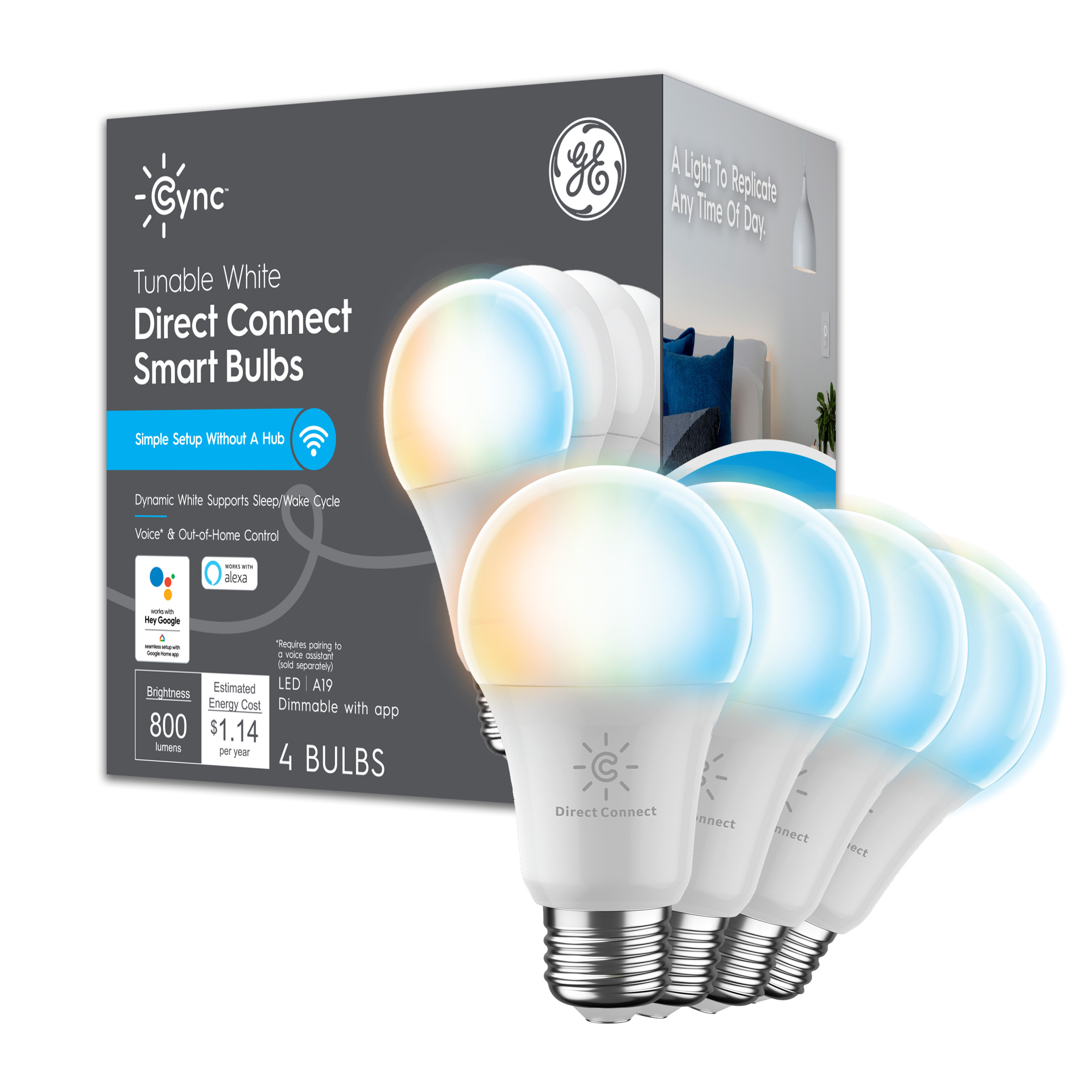 GE Lighting GE Cync Direct Connect Smart Bulbs, Tunable, A19 LED Smart