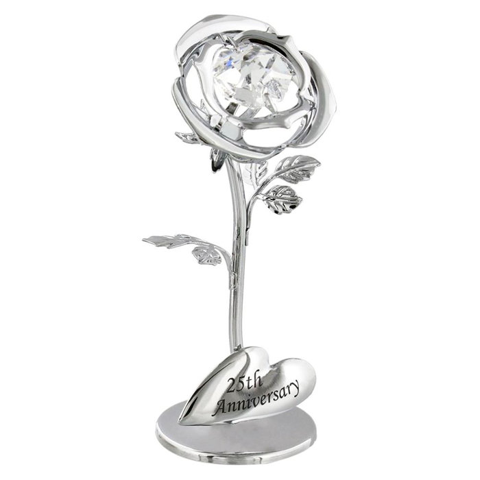wayfair.co.uk | "25Th Anniversary" Silver Plated Flower with Clear Swarovski Crystal Bead Valle