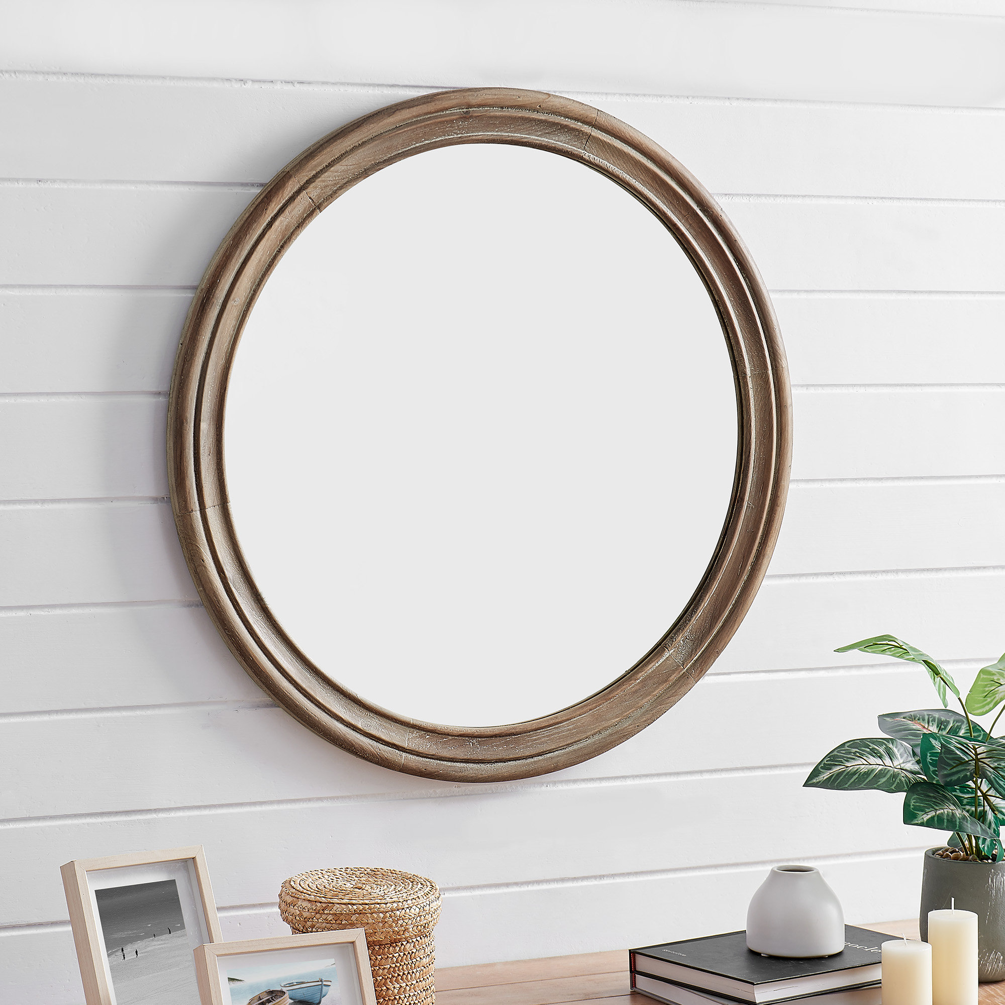 Gracie Oaks Neabsco Round Wood Wall Mirror & Reviews Wayfair