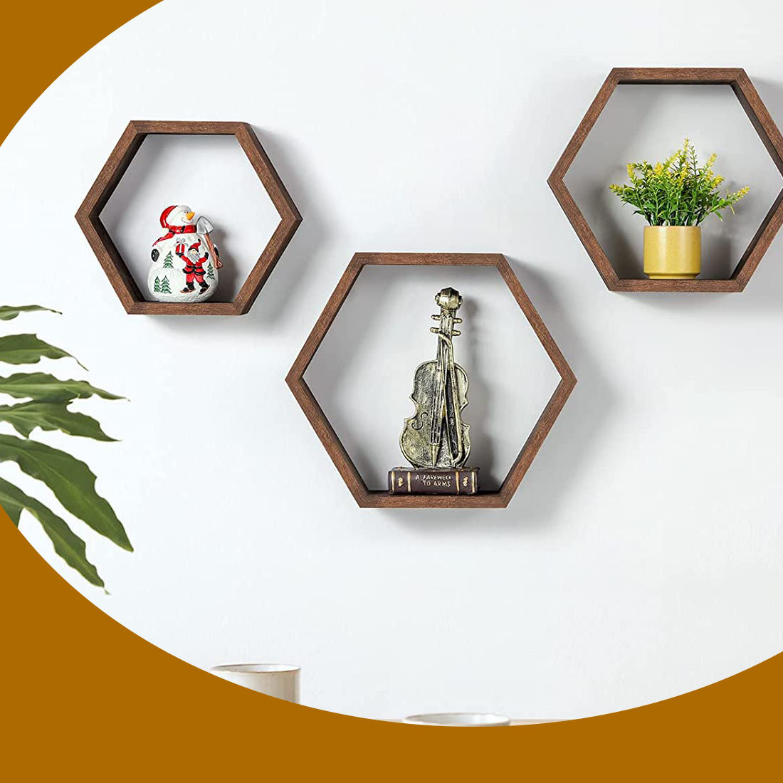 Millwood Pines Hexagon Shelves Floating Shelves Set Of 3 Wall Storage Shelf Wood