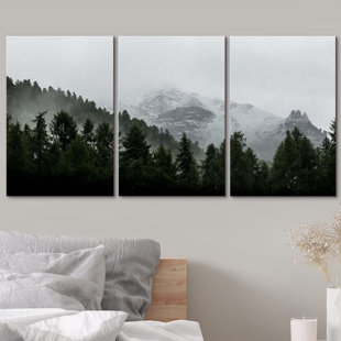 Foggy Sky Green Forest and Birds 3 PCS Canvas Printed Wall Poster Home Decor 