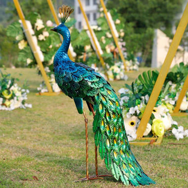 Collections Etc Peacock Garden Decor Yard Stakes Blue Set of 2 