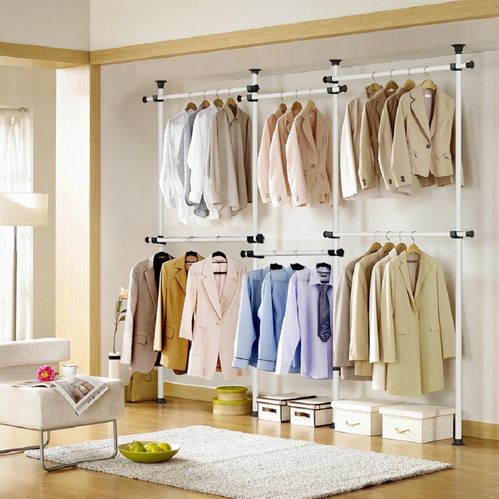 Portable Closet Organizer Storage Clothes Hanger Garment Shelf Rack 