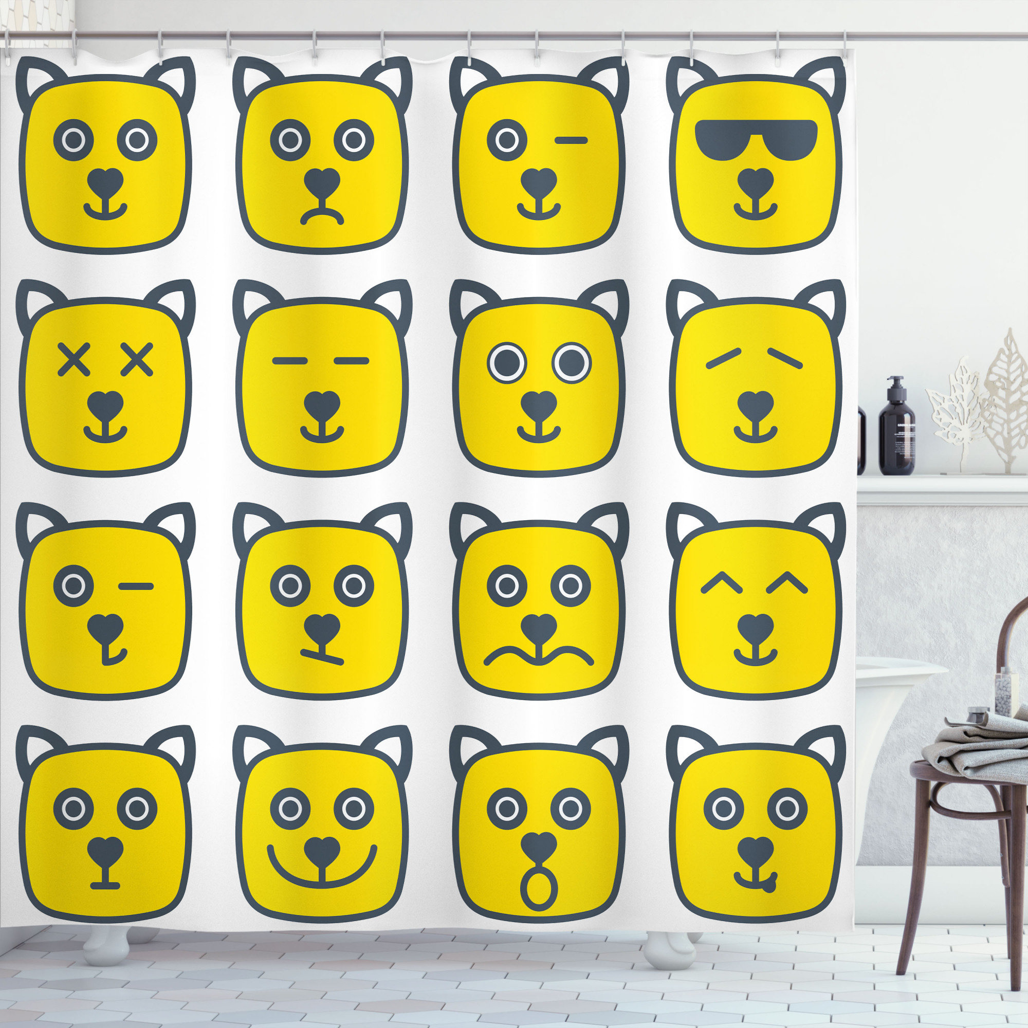 Ebern Designs Bettye Emoji Cat Dog Like Animal Smiley Face With Expressions  Angry Happy Sad Fancy Moods Art Single Shower Curtain | Wayfair