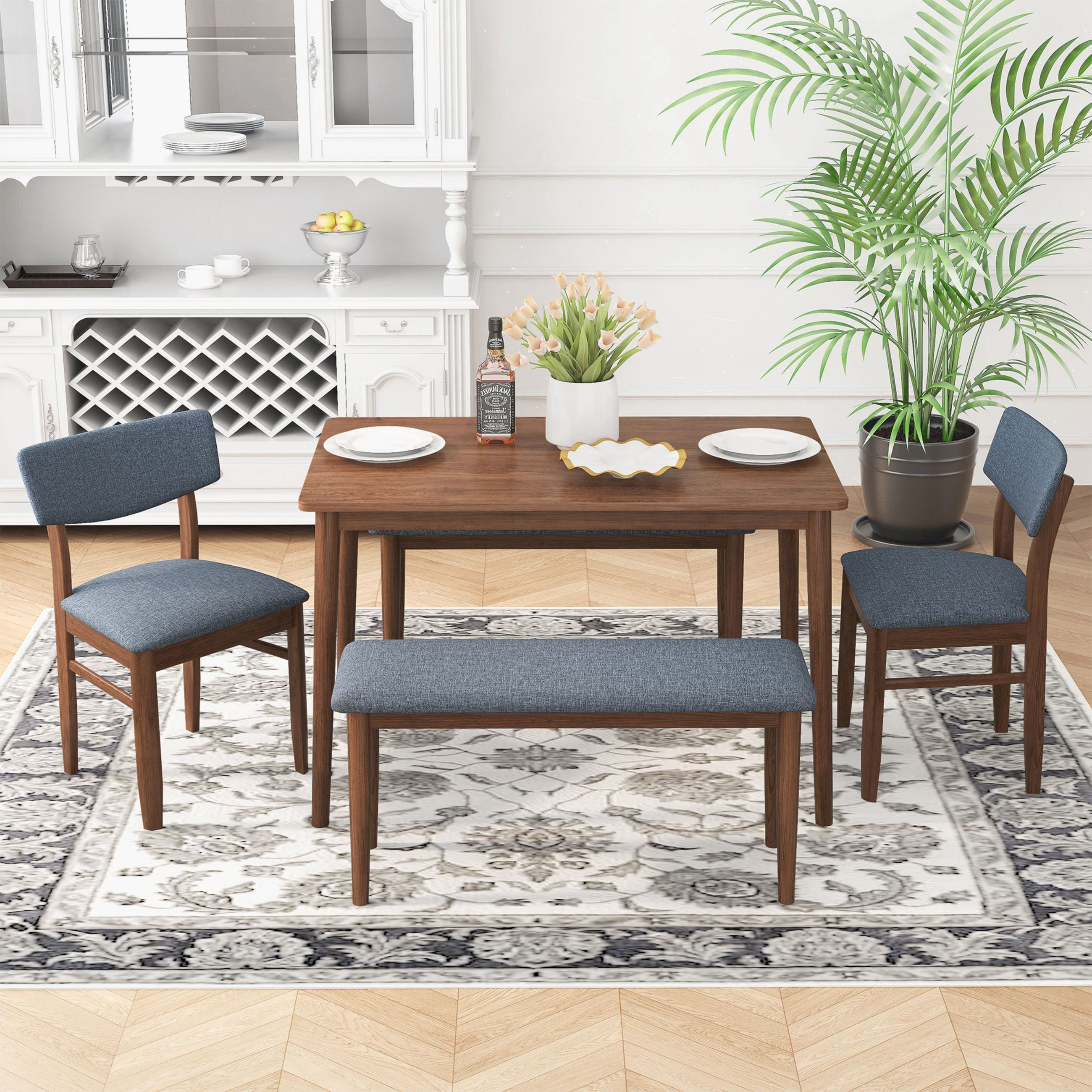 Latitude Run® Solid Wood Dining Table With 2 Benches And 2 Chairs Wayfair