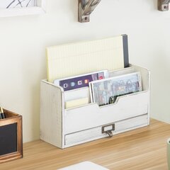 File Organizer and Mail Sorter with Pull-Out Drawer MyGift 2-Slot Whitewashed Wood Office Desk Organizer 