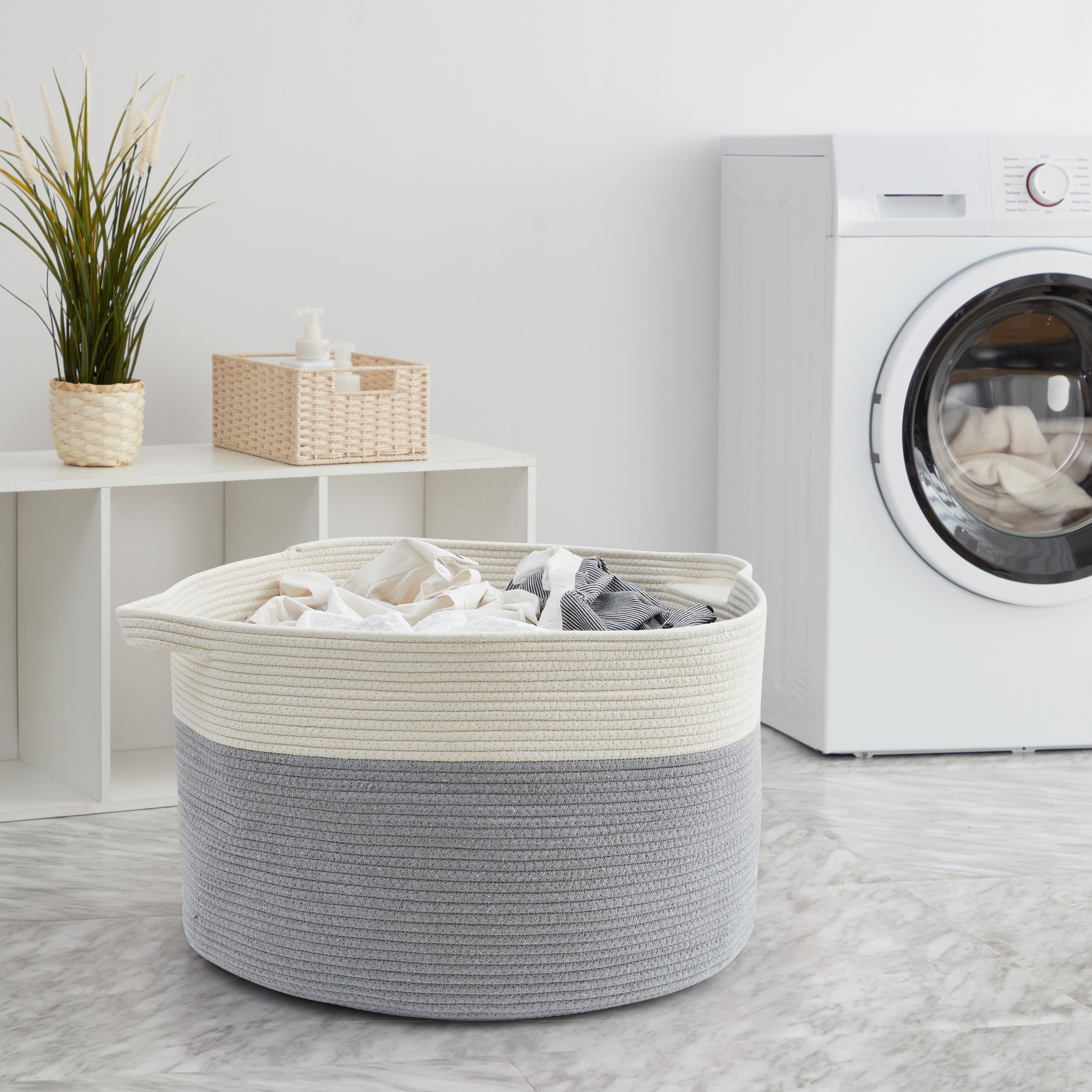 Dovecove Cotton Rope Storage Basket Bin With Handles, Baby Nursery Laundry Basket Hamper, Toy