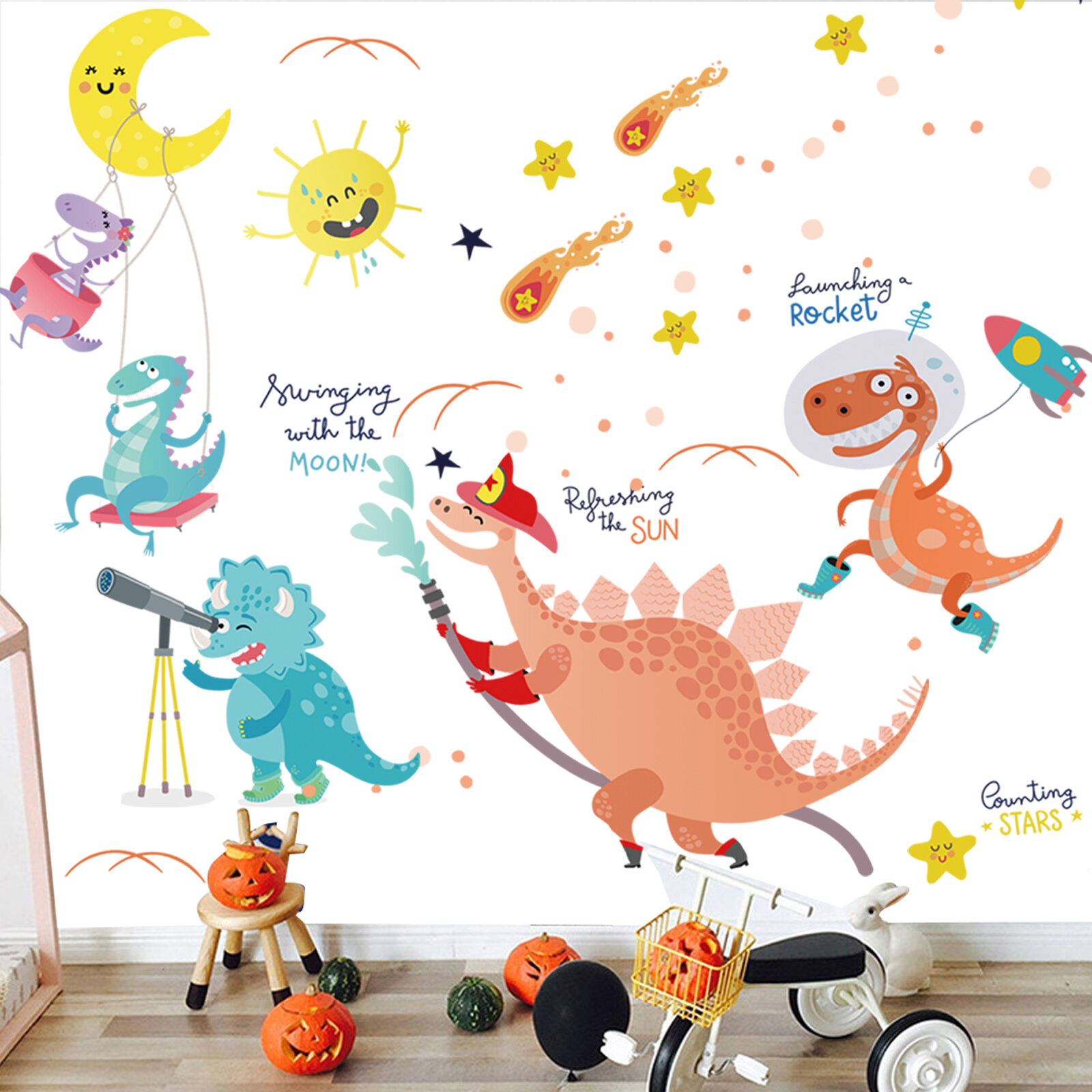 Zoomie Kids Cartoon Dinosaur Wall Decals, Animal Plane Wall Stickers, Colour  Wall Stickers Art Mural Stickers, Suitable For Children Bedroom, Play Room,  Living Room, Baby Kindergarten Wall Decoration - Wayfair Canada
