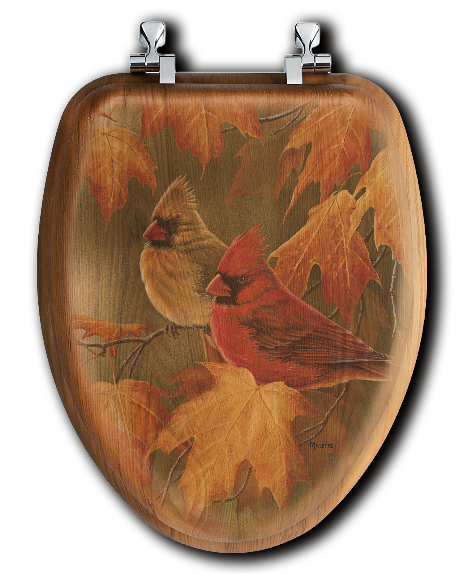 House & Homebody Co. Maple Leaves and Cardinals Oak Elongated Toilet