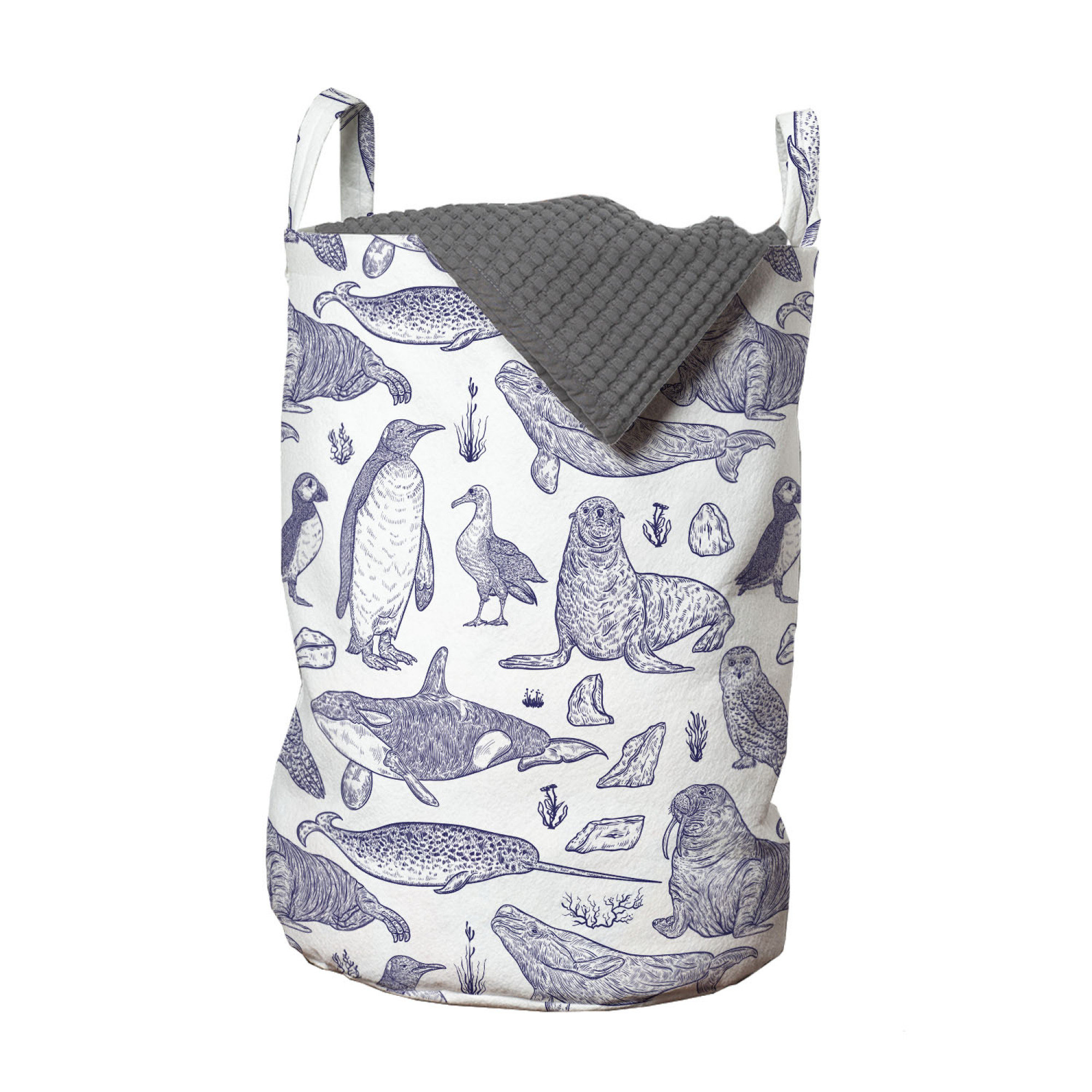 Lunarable Koala Pattern Laundry Bag - Drawstring Hamper With Handles, 13"x19", Pale Seafoam/Taupe