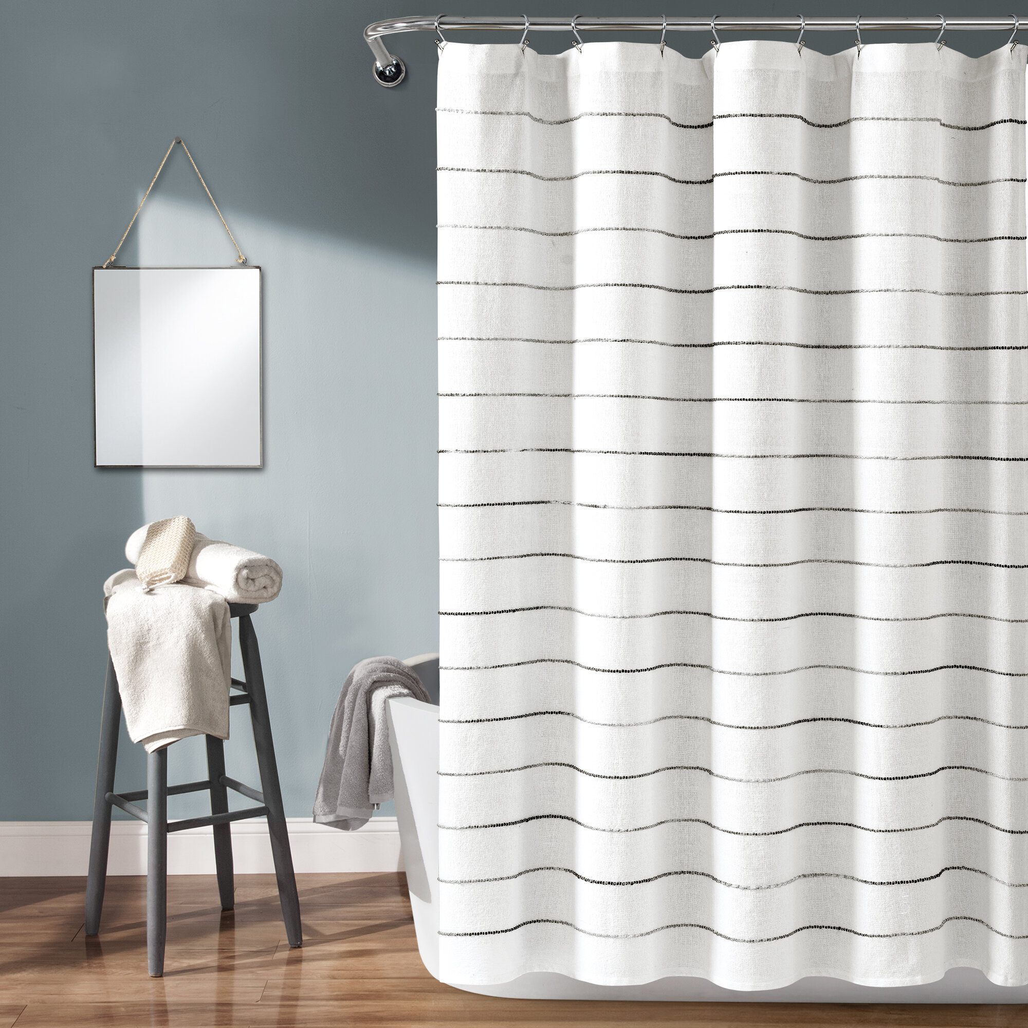 Gold heart Black-white geometric stripes Shower Curtain Home Bathroom Fabric 71“ 