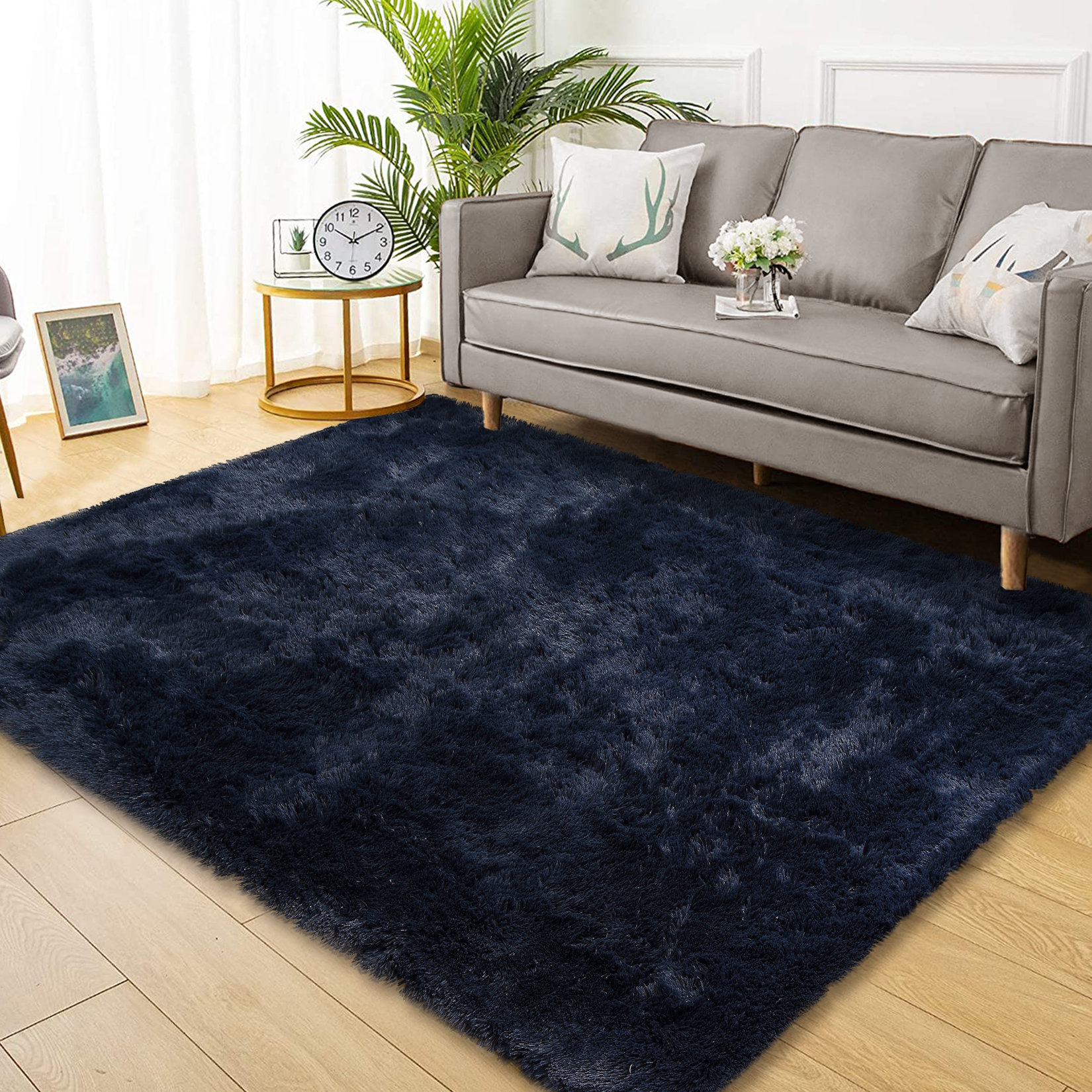 Mercer41 Kamry Machine Braided Faux Fur Navy Blue Rug | Wayfair