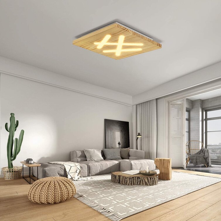 LED Decken Lampe Fernbedienung dimmbar Küchen Tageslicht Leuchte Holz Design 
