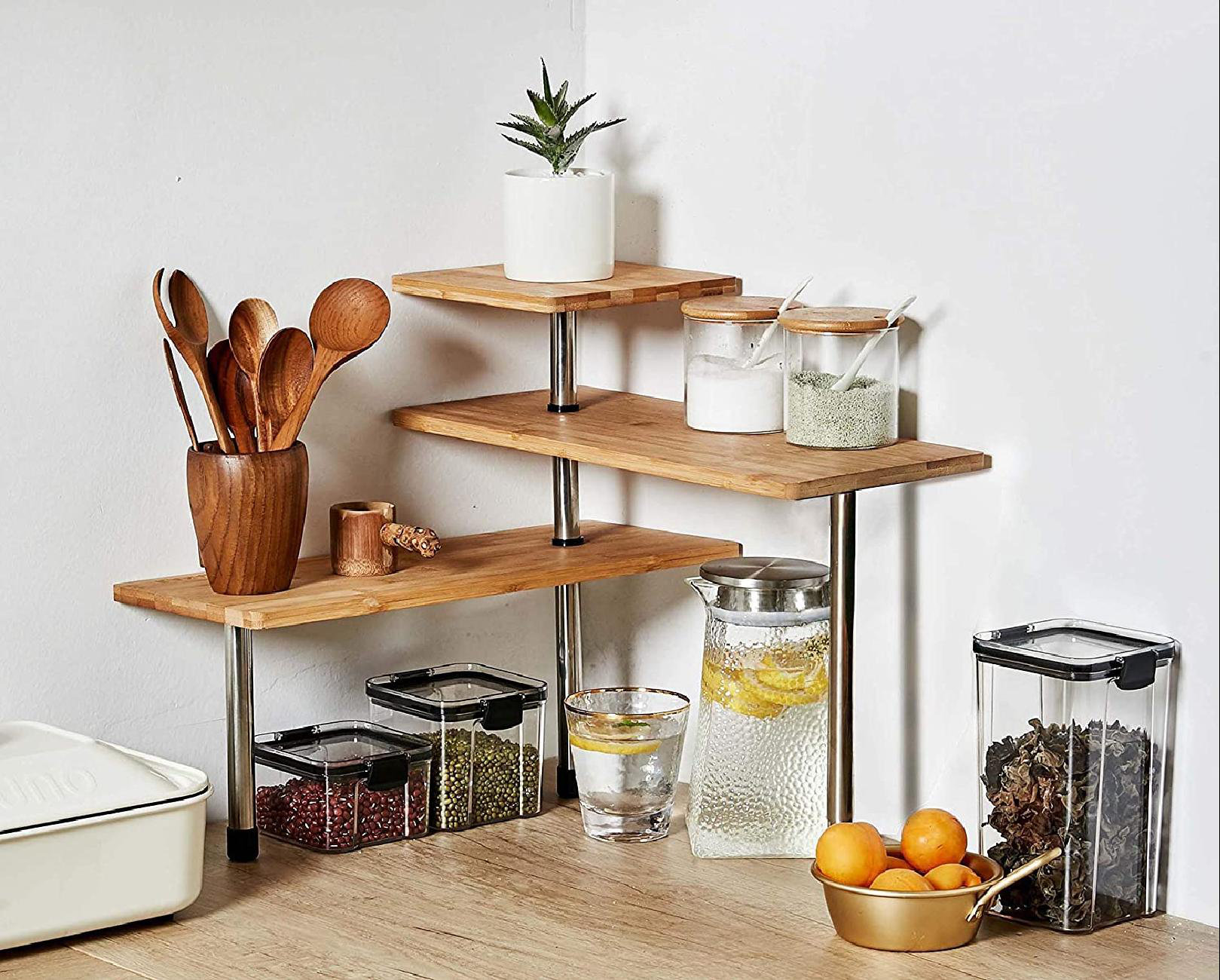 3 Tier Corner Shelf- Kitchen Bathroom Office Countertop Storage Organizer, Spice Rack Desk Bookshelf Display Shelves Space Saving Organizer For ...