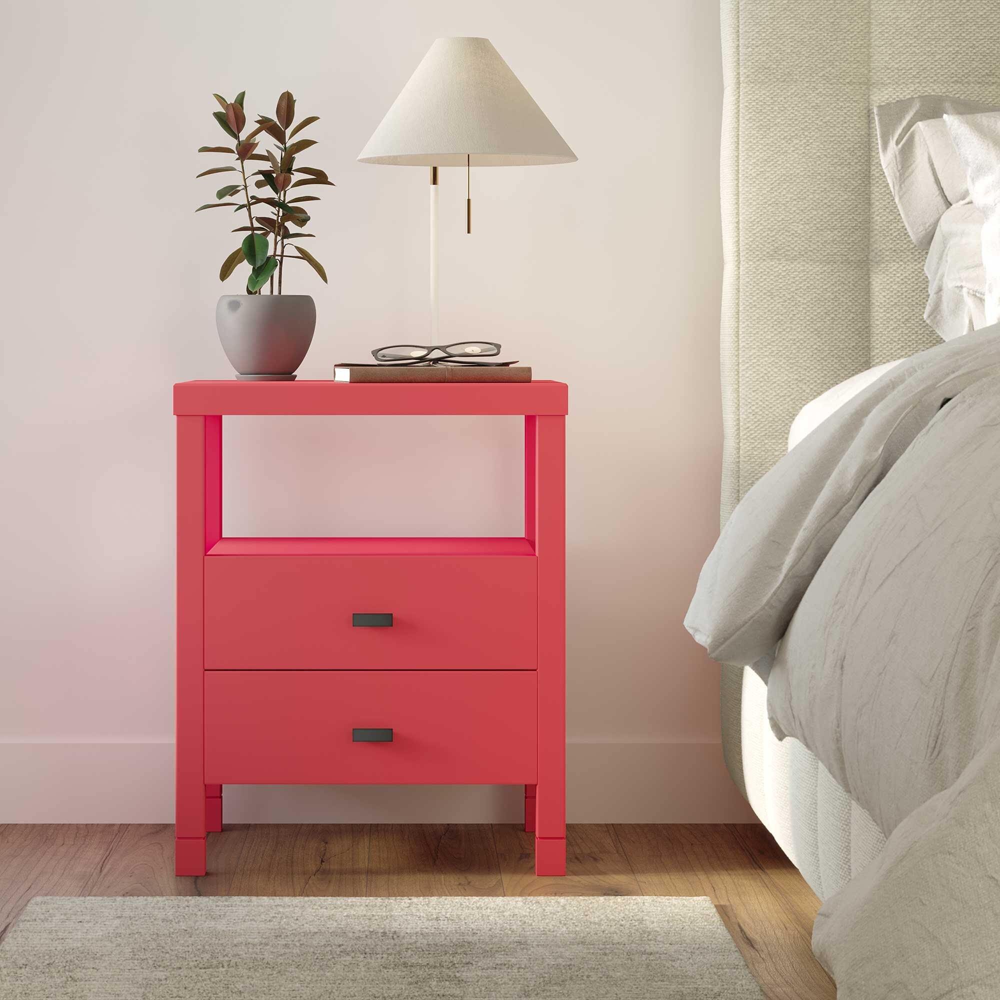 Details about   Campaign Nightstand Table Red Finish One Drawer Home Furniture 