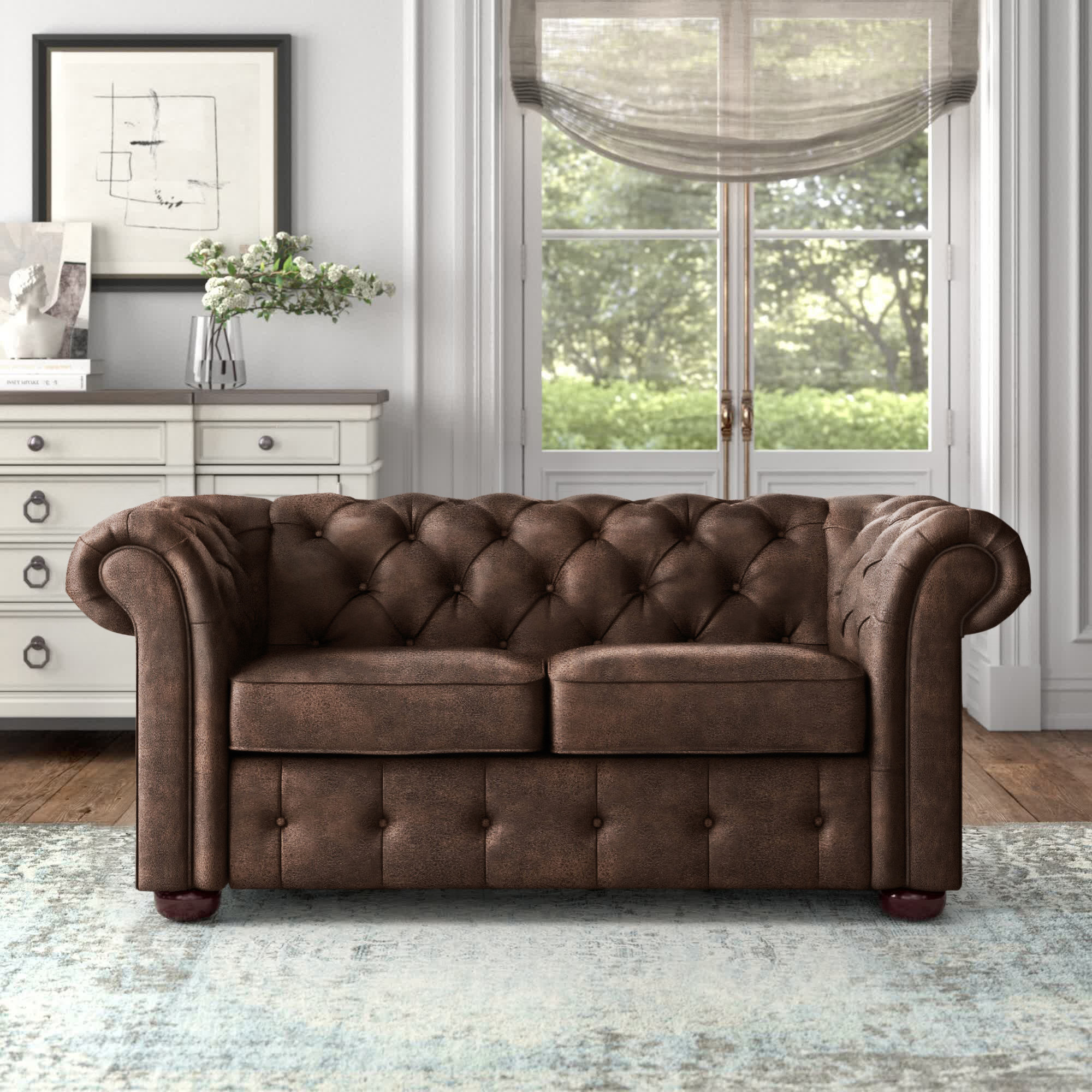 Acklen 68.4” Rolled Arm Chesterfield Loveseat with Reversible Cushions