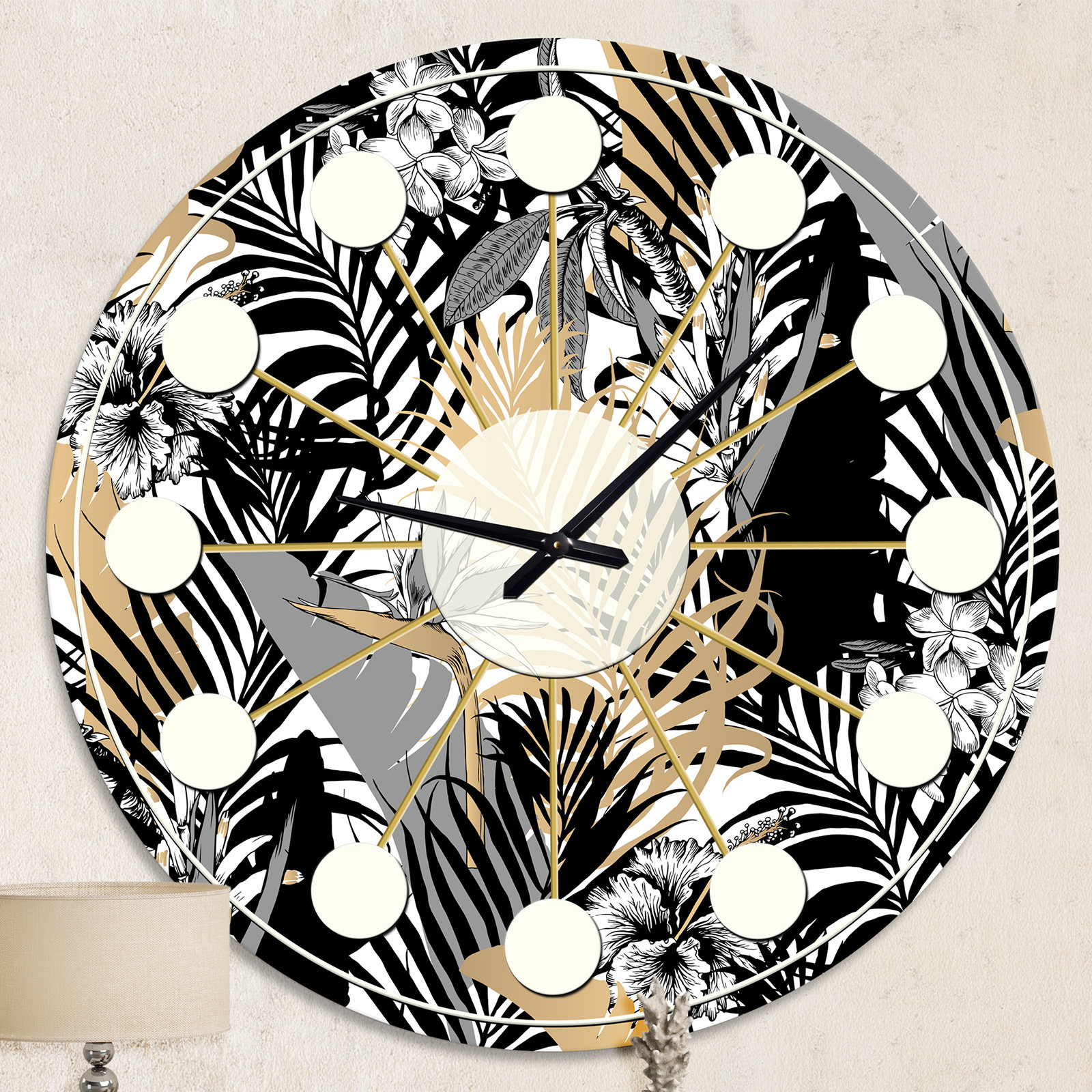 East Urban Home Golden Foliage II MidCentury Modern wall clock Wayfair