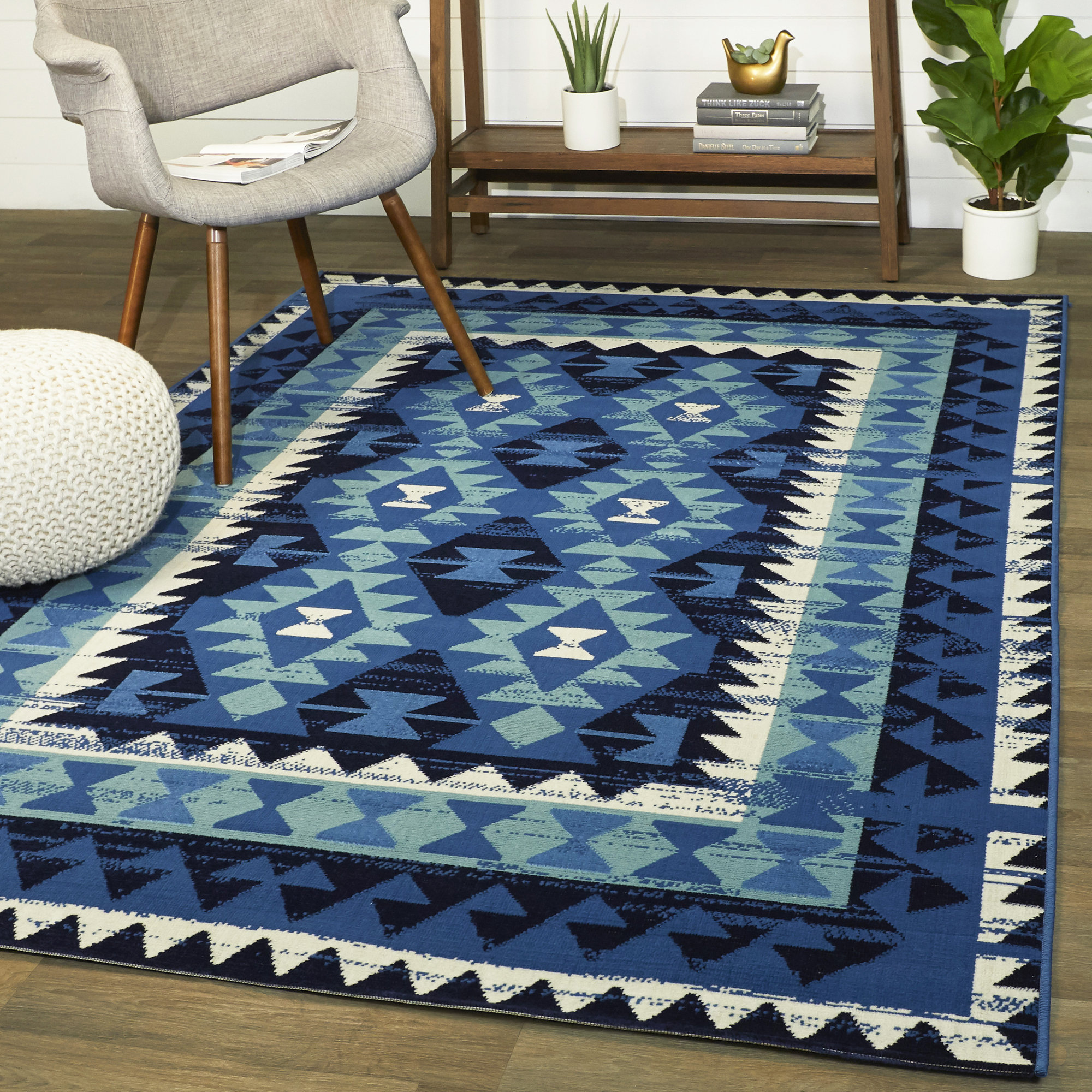 Union Rustic Bowers Geometric Blue Indoor/Outdoor Area Rug & Reviews ...