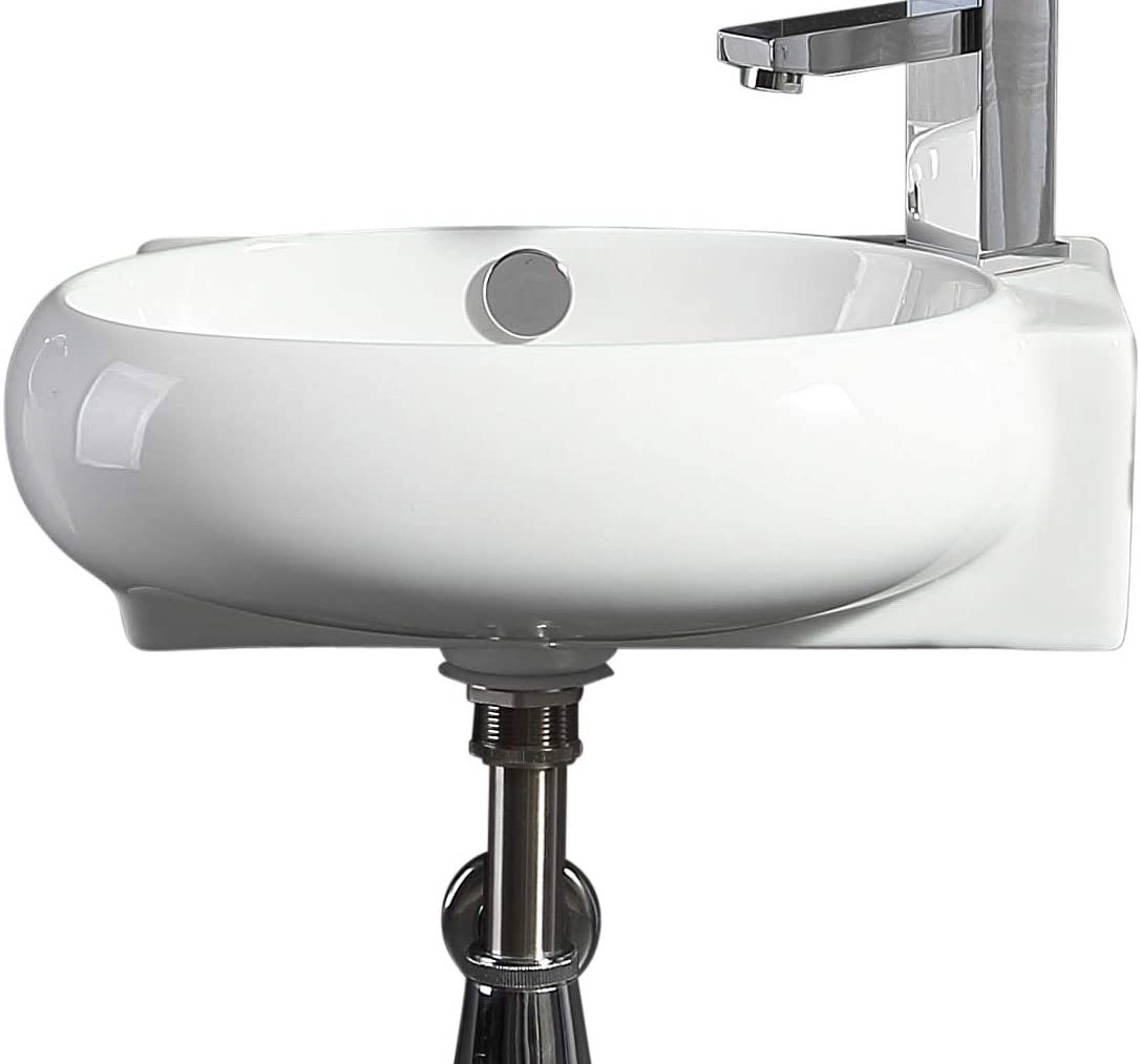 Fine Fixtures White Ceramic Oval Wall Mount Bathroom Sink with Overflow ...