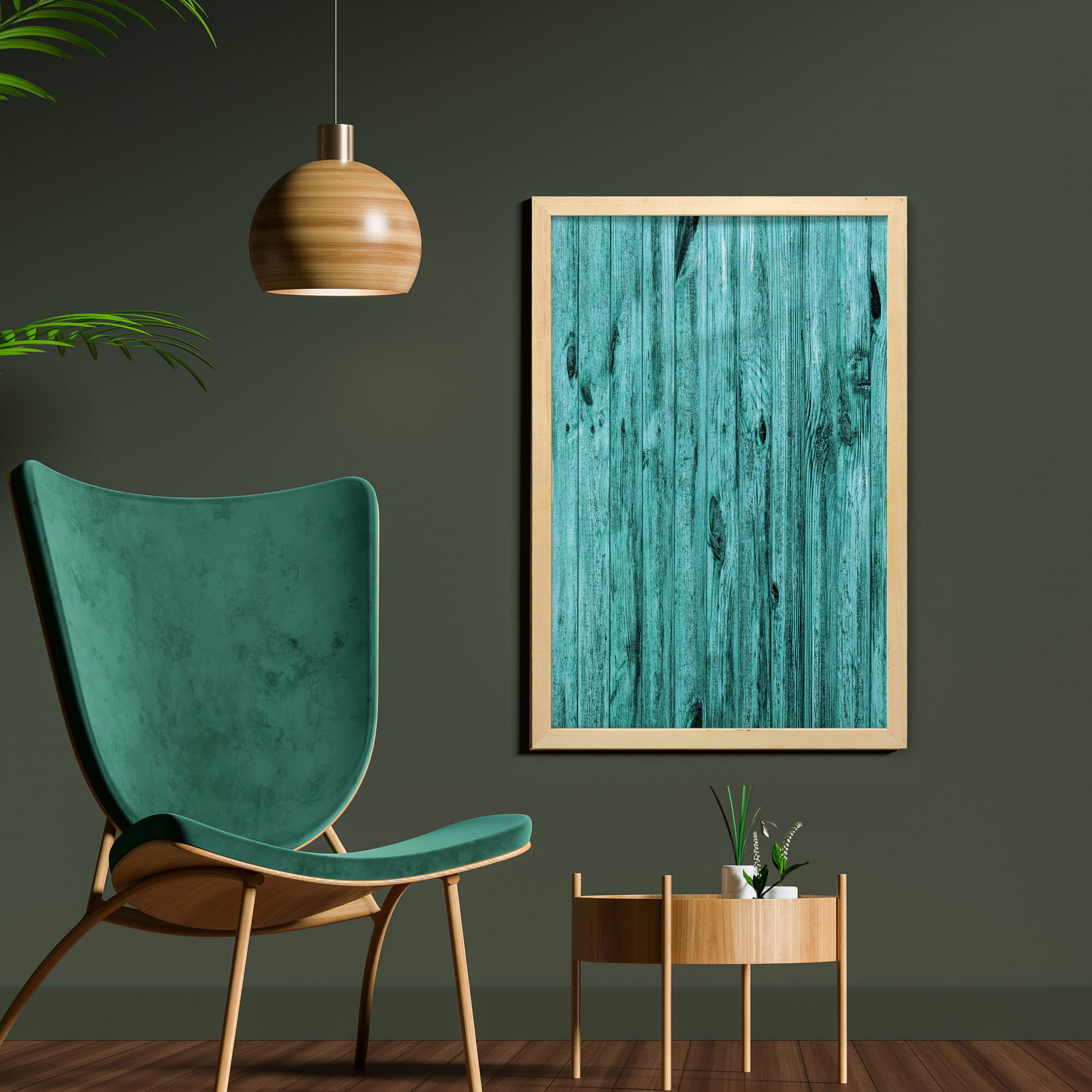 East Urban Home Wall Of Turquoise Wooden Texture Background And Antique  Timber Furniture - Picture Frame Graphic Art | Wayfair