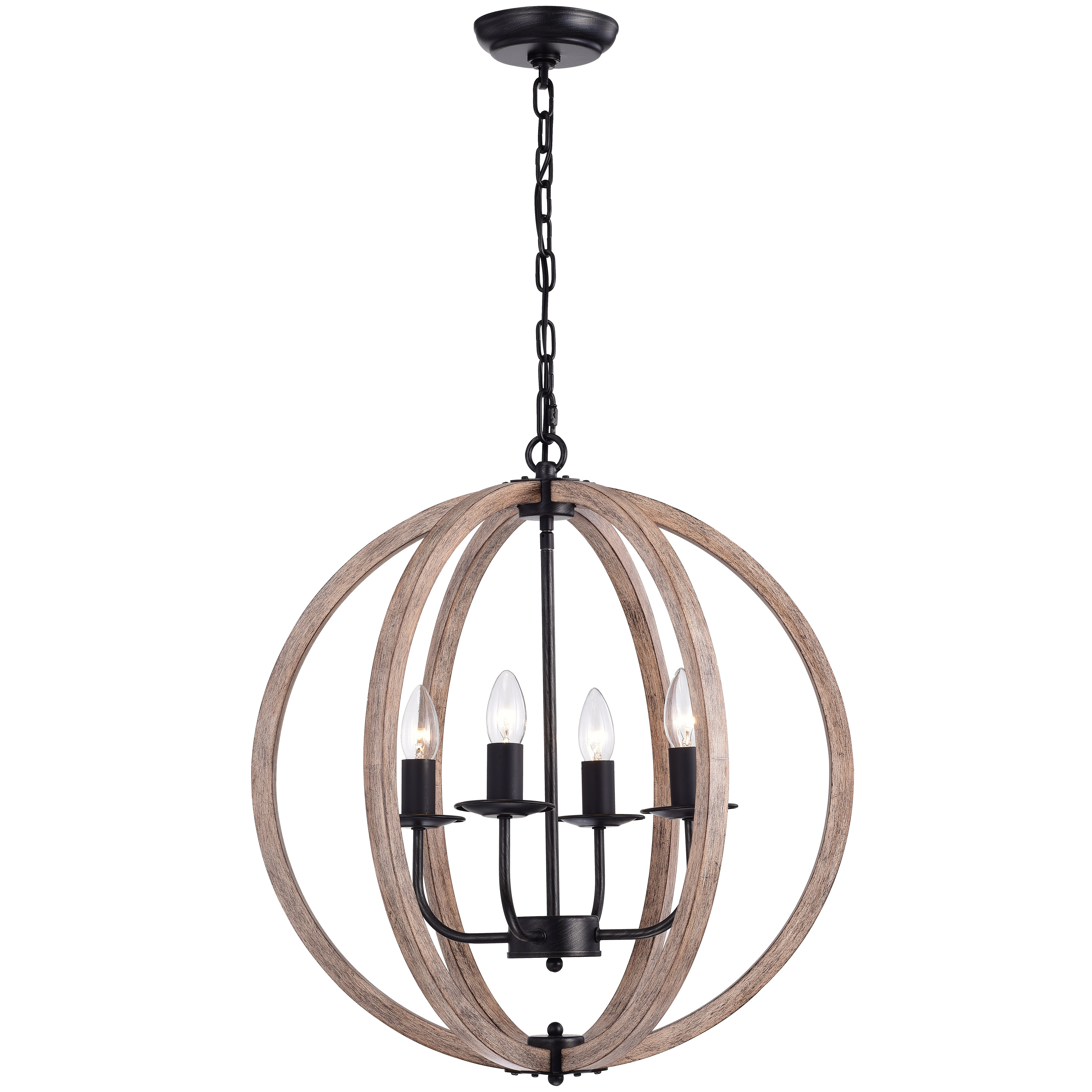 Pruneda 4 - Light Candle Style Globe Chandelier with Wood Accents Gracie Oaks