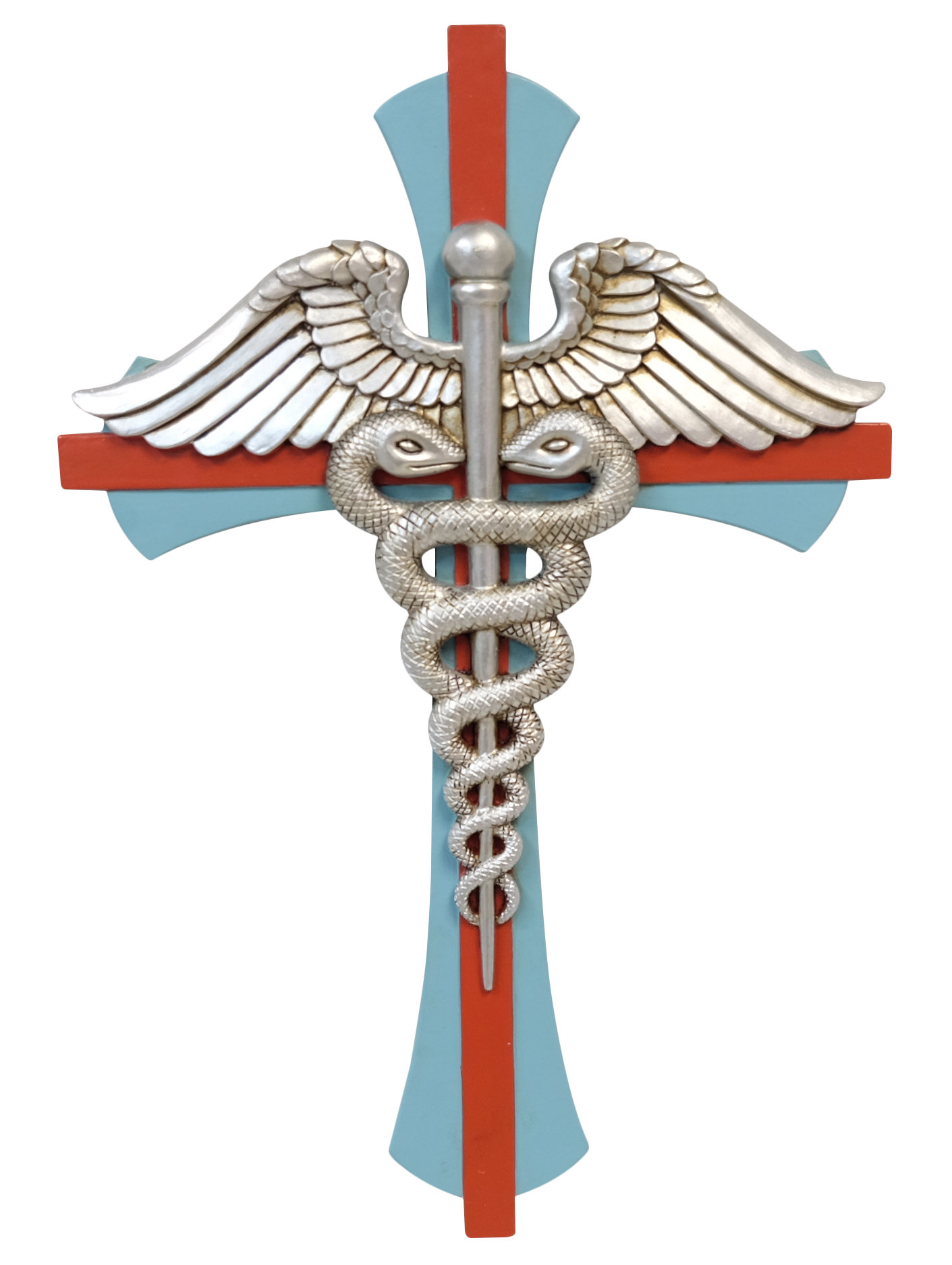 Trinx Caduceus Turquoise Cross with Red Cross Inlay Hanging Wall Cross