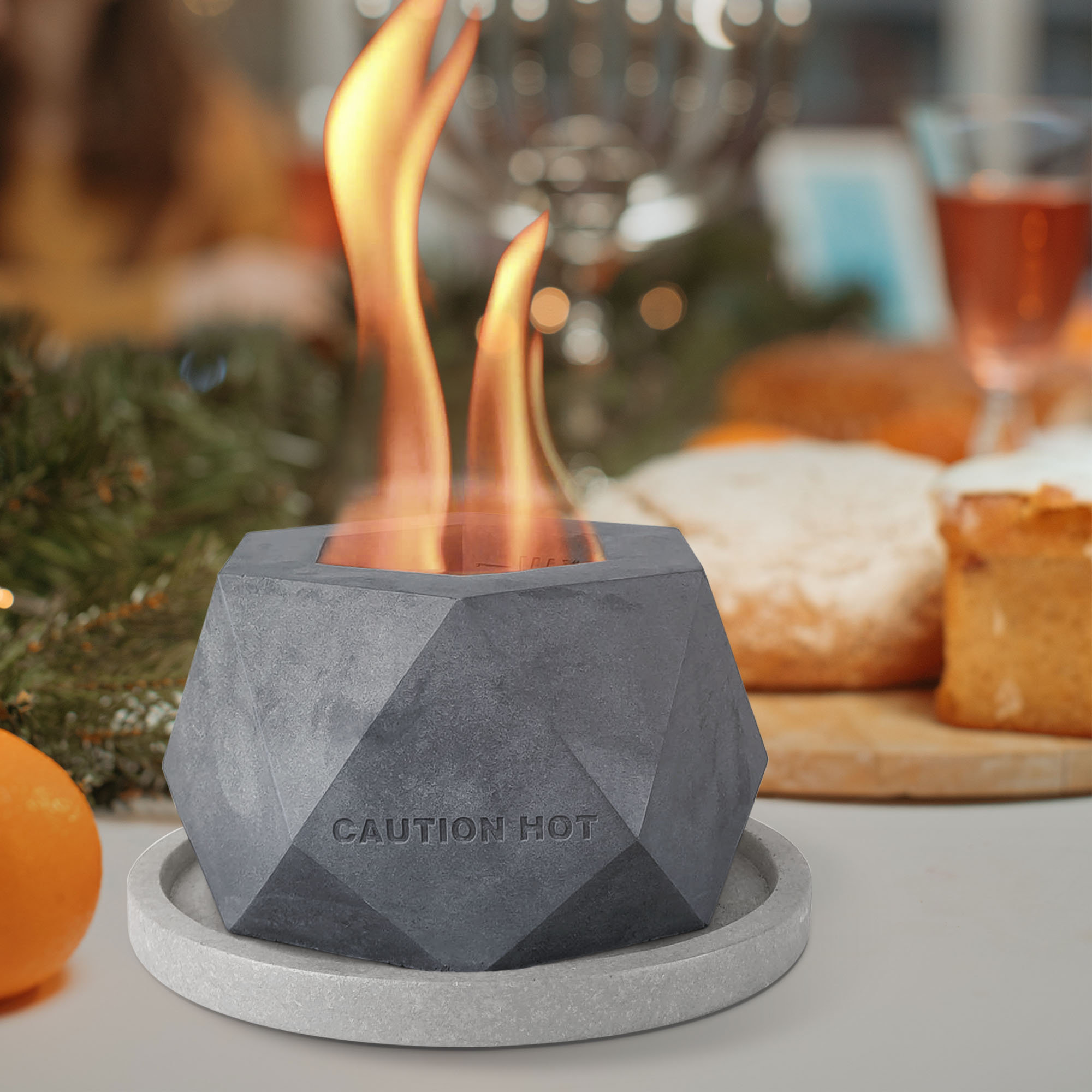 Kante Galaxy Stone Concrete Rubbing Alcohol Tabletop Fire Pit and Base