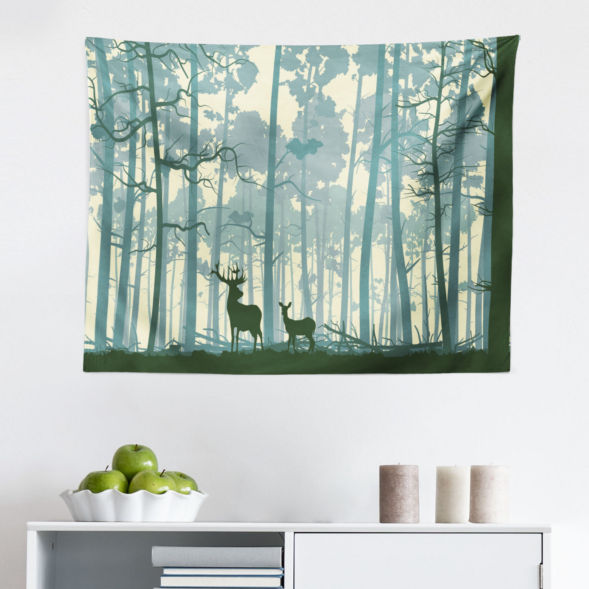 East Urban Home Ambesonne Deer Tapestry, Animal Silhouette In Foggy Forest  Animals In Nature Themed Cartoon Dusk Art, Fabric Wall Hanging Decor For  Bedroom Living Room Dorm, 28