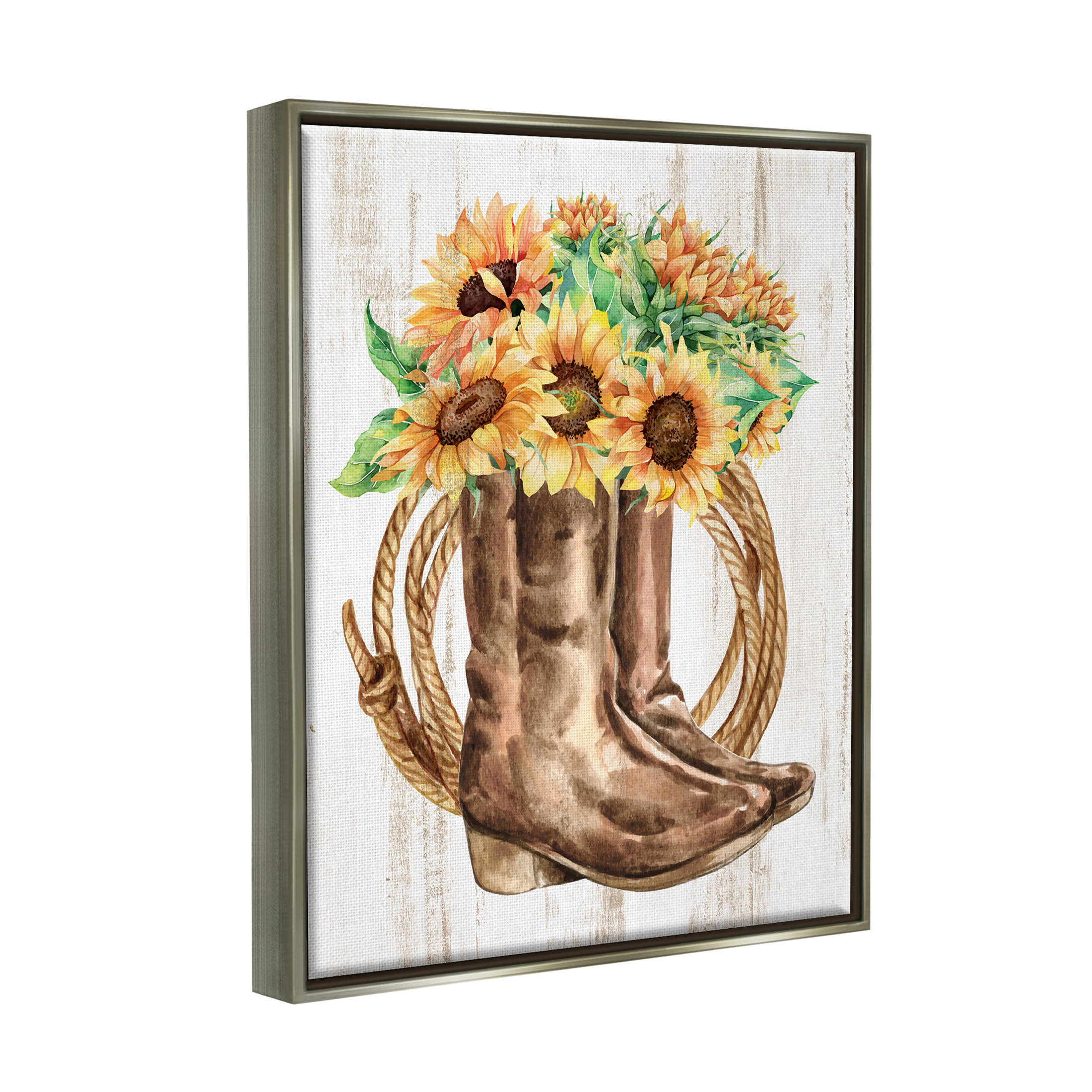 Stupell Industries Southern Sunflower Bouquet Boots Framed On Canvas by