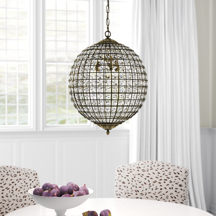 Stoke Bishop 3 - Light Unique / Statement Globe Pendant with Crystal Accents