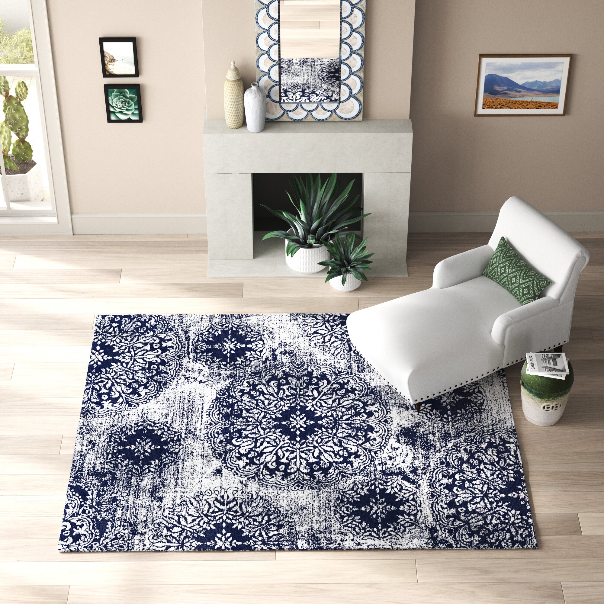 Floor Rug Large Area Carpet for Living Room Dining Geometric Blue Accent Runner 