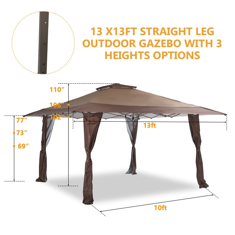 Gazebo Shade for Patio Outdoor Garden Events Brown PHI VILLA 13'x13' UV Block Sun Shade Gazebo Canopy with Hardware Kits