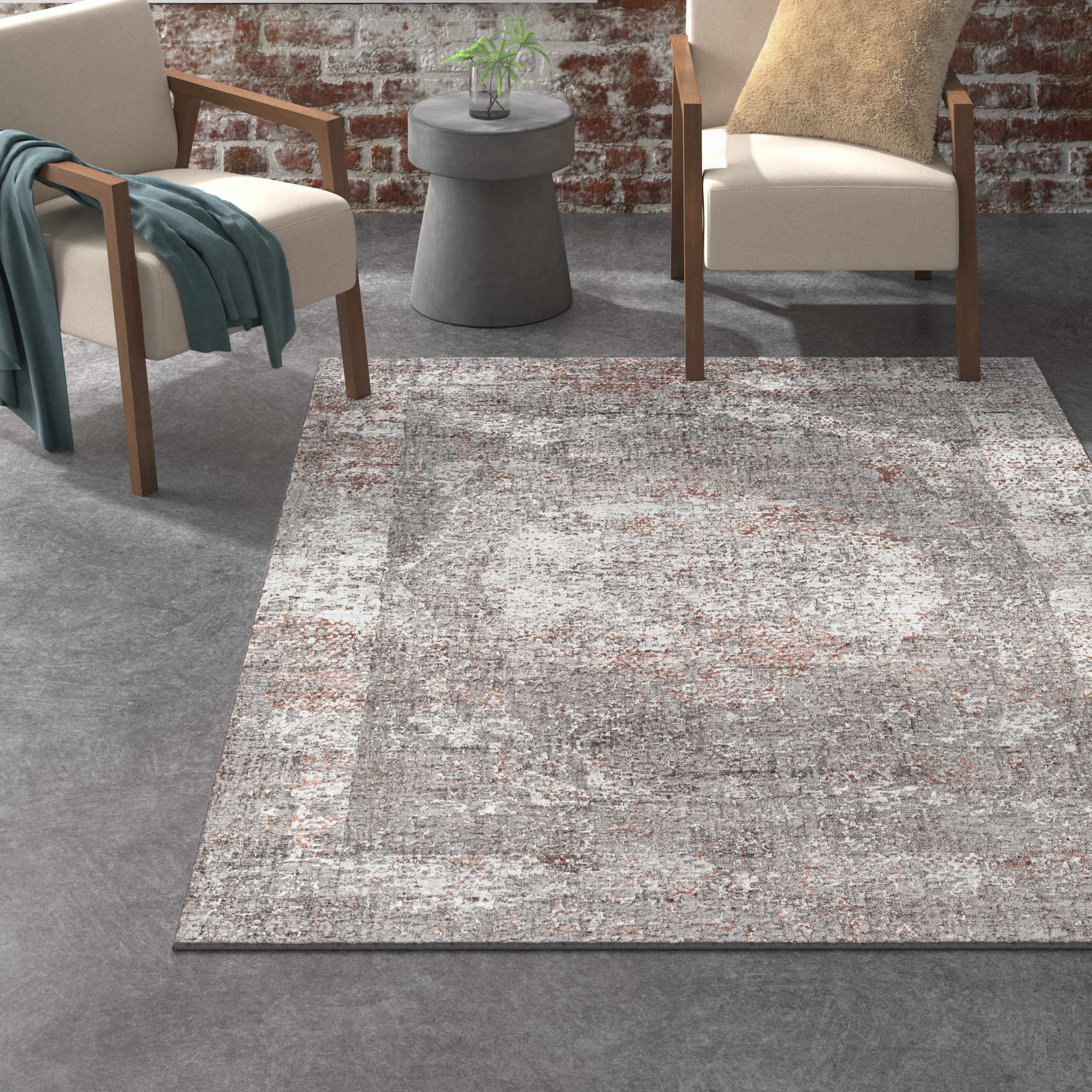 Steelside™ Lemaire Gray/Rust Area Rug Wayfair