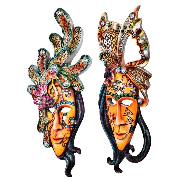 13.5" Italian Art Venetian Masquerade Butterfly Carnivale Mask Wall Sculpture 