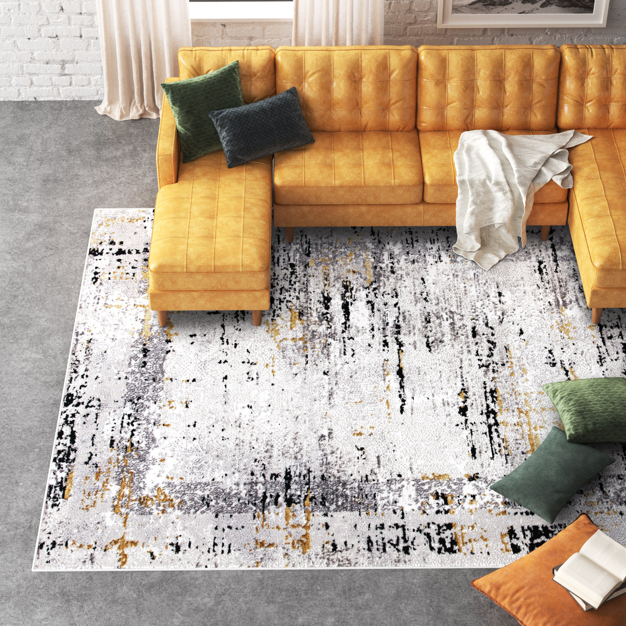 Steelside™ Acosta Gray/Gold/Black Area Rug & Reviews | Wayfair