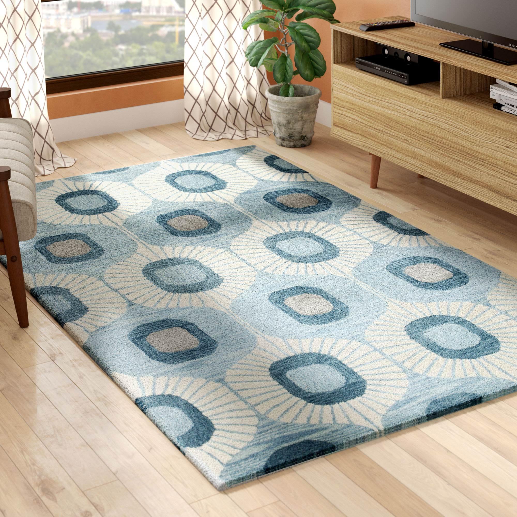 Wade Logan® Hemmer Abstract Wool Light Blue Area Rug & Reviews Wayfair