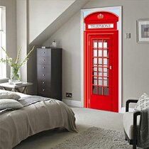 3D Telephone Booth Door Wall Mural Stickers Removable Decals for Home Decor 