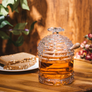 Handcrafted Honey or Condiment Jar Crystal Glass Jar with Spoon D 